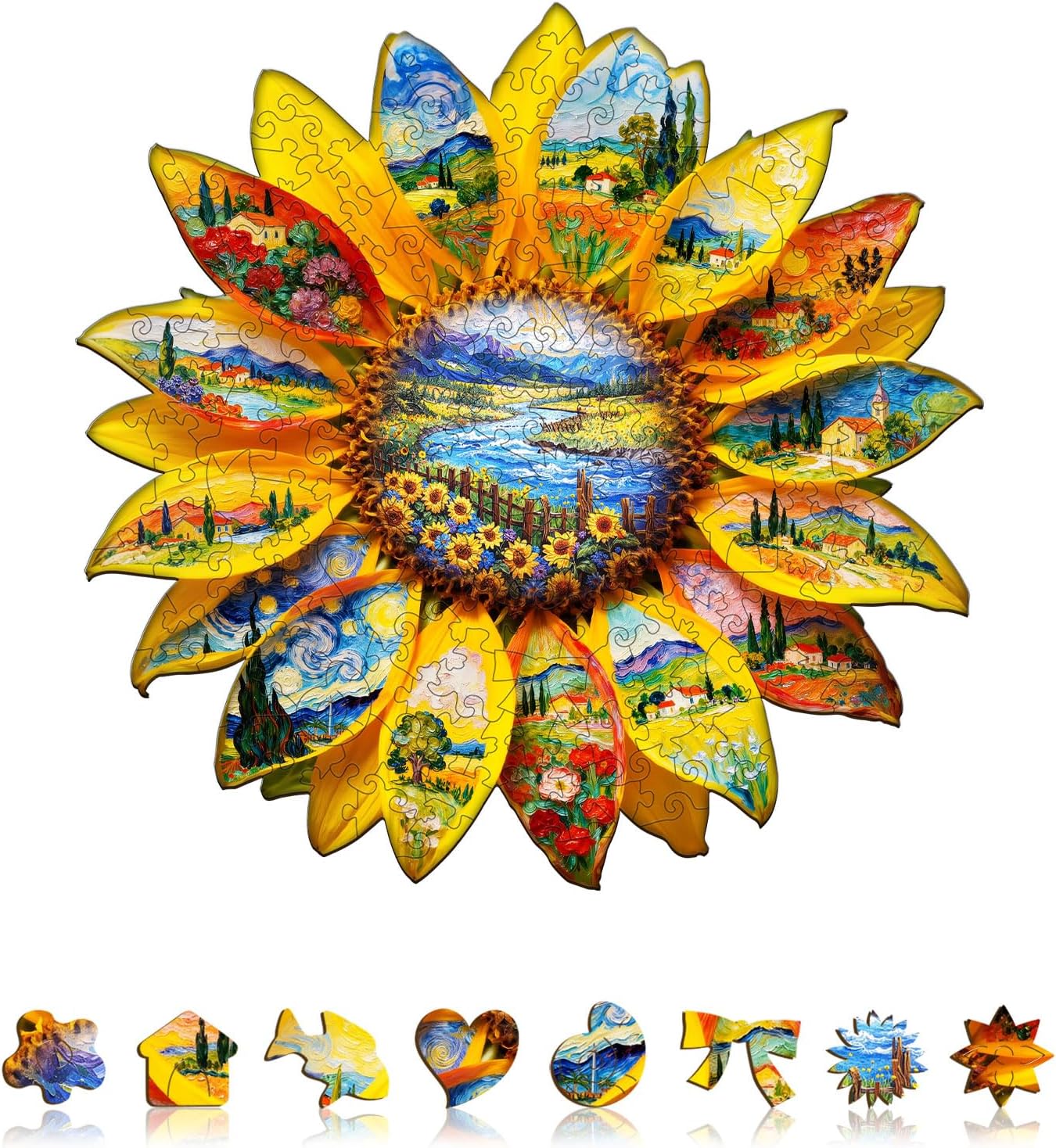 KAAYEE Wooden Puzzles for Adults, Oil on Sunflower Jigsaw Puzzles, 180 Piece Unique Shape Puzzle, Creative Gifts for Adults/Friends/Family, Family Game，Halloween Decor(11.4 * 11.1in)