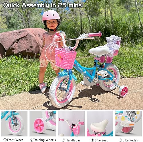 Miniatura 7 de Glerc Maggie Girls Bike, 12-20 Inch Kids Bike for 2-13 Years Old Children, Princess Style Kids Bicycle with Doll-Seat & Basket & Training Wheels,