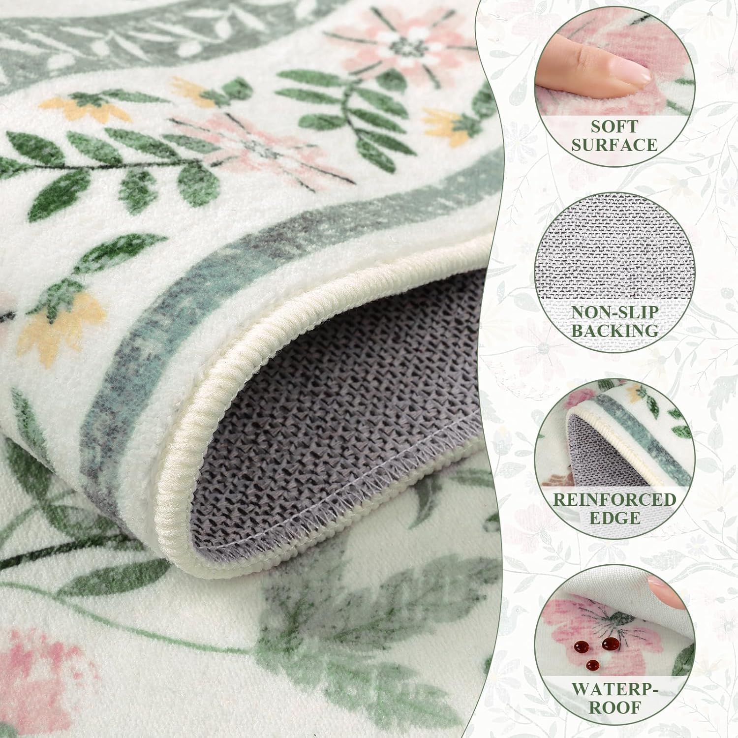 SHACOS 5x7 Floral Area Rugs for Living Room, Machine Washable Vintage Boho Rugs for Bedroom, Non Slip Soft Floral Low-Pile Nursery Carpet for Kids Room Dining Room Entryway Indoor, Green - Image 4