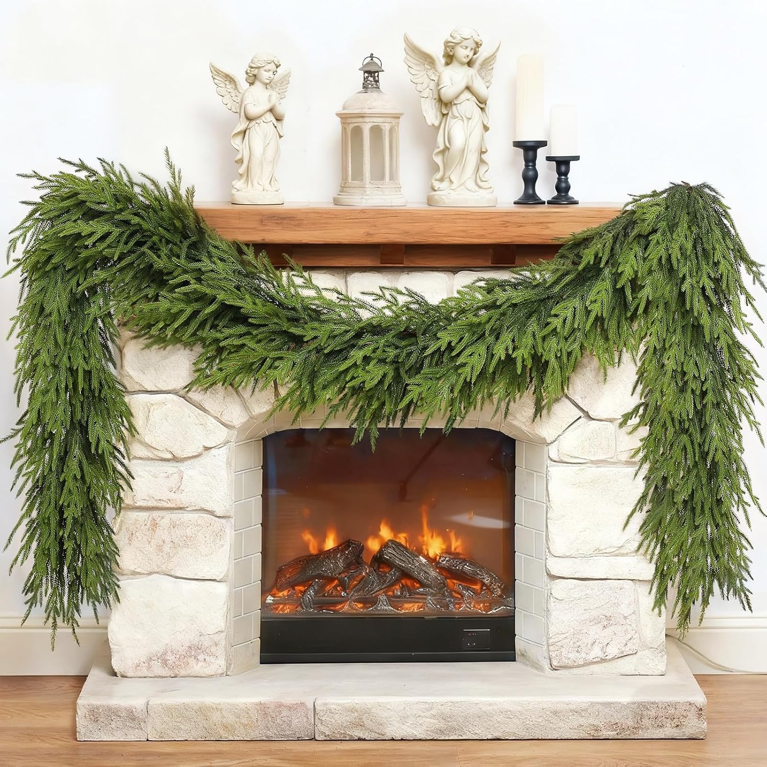 5ft christmas artificial norfolk pine garland for fireplace - realistic faux greenery fake garland for holiday,table, window,mantel,stairs, home,indoor outdoor decor (1pcs) 1 5ft