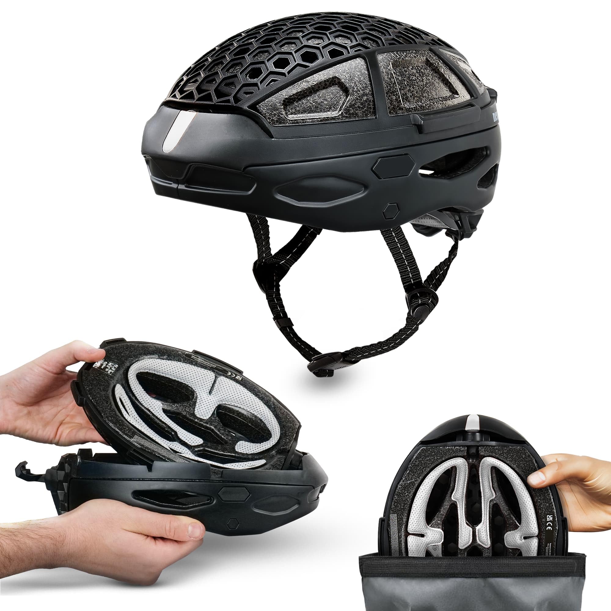 Newlane Faltbarer Fahrradhelm, kompakter, sicherheitszertifizierter Fahrradhelm für Erwachsene, ideal für Pendler, Radfahrer und Elektroroller-Fahrer, Unisex-Design für Damen und Herren (Weiß, L)