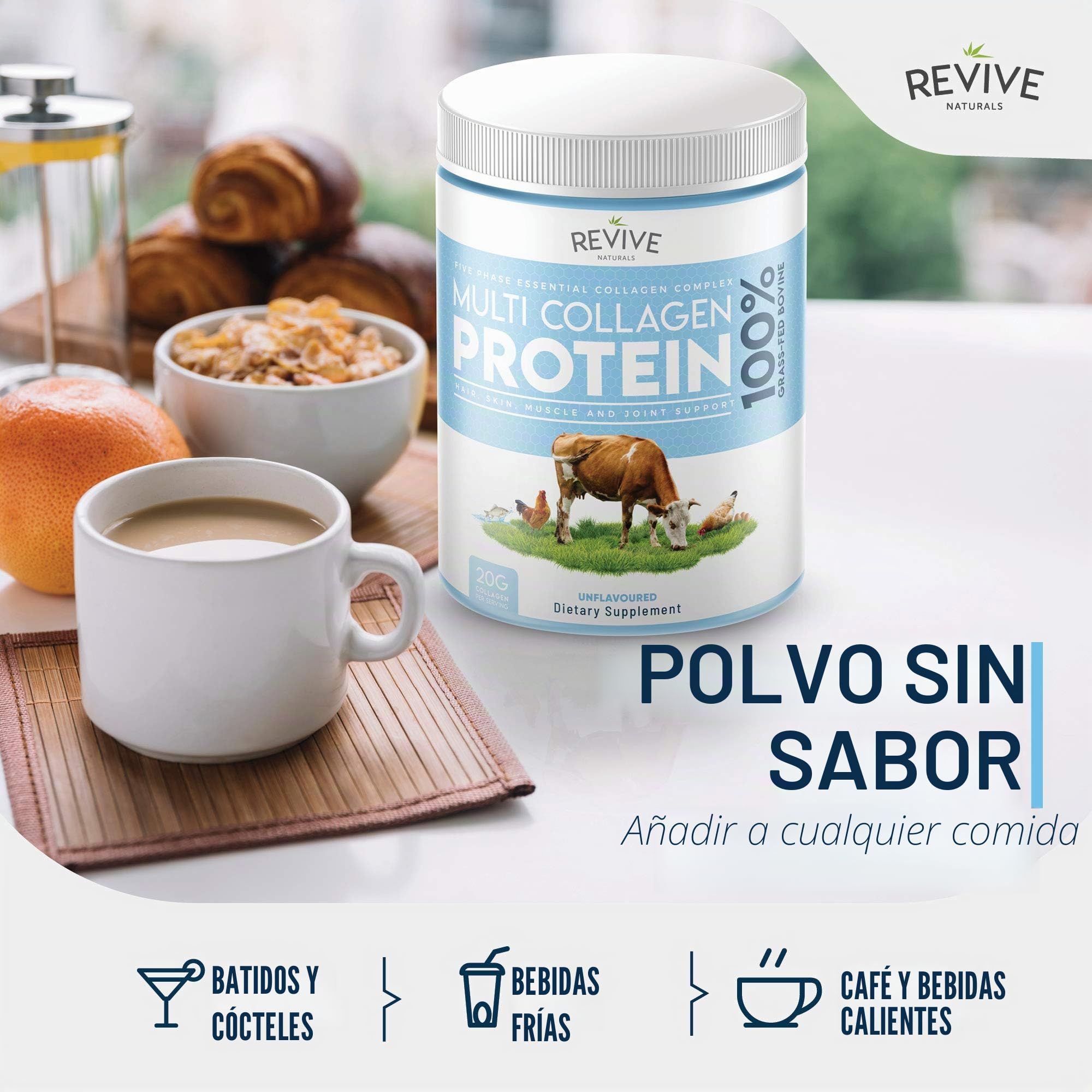 Colágeno en Polvo 400g – Multi Collagen Peptides – Tipos I, II, III, V y X – de Bovinos Alimentados con Pasto, Peces Silvestres, Caldo de Huesos Bovinos Alimentados con Pasto.