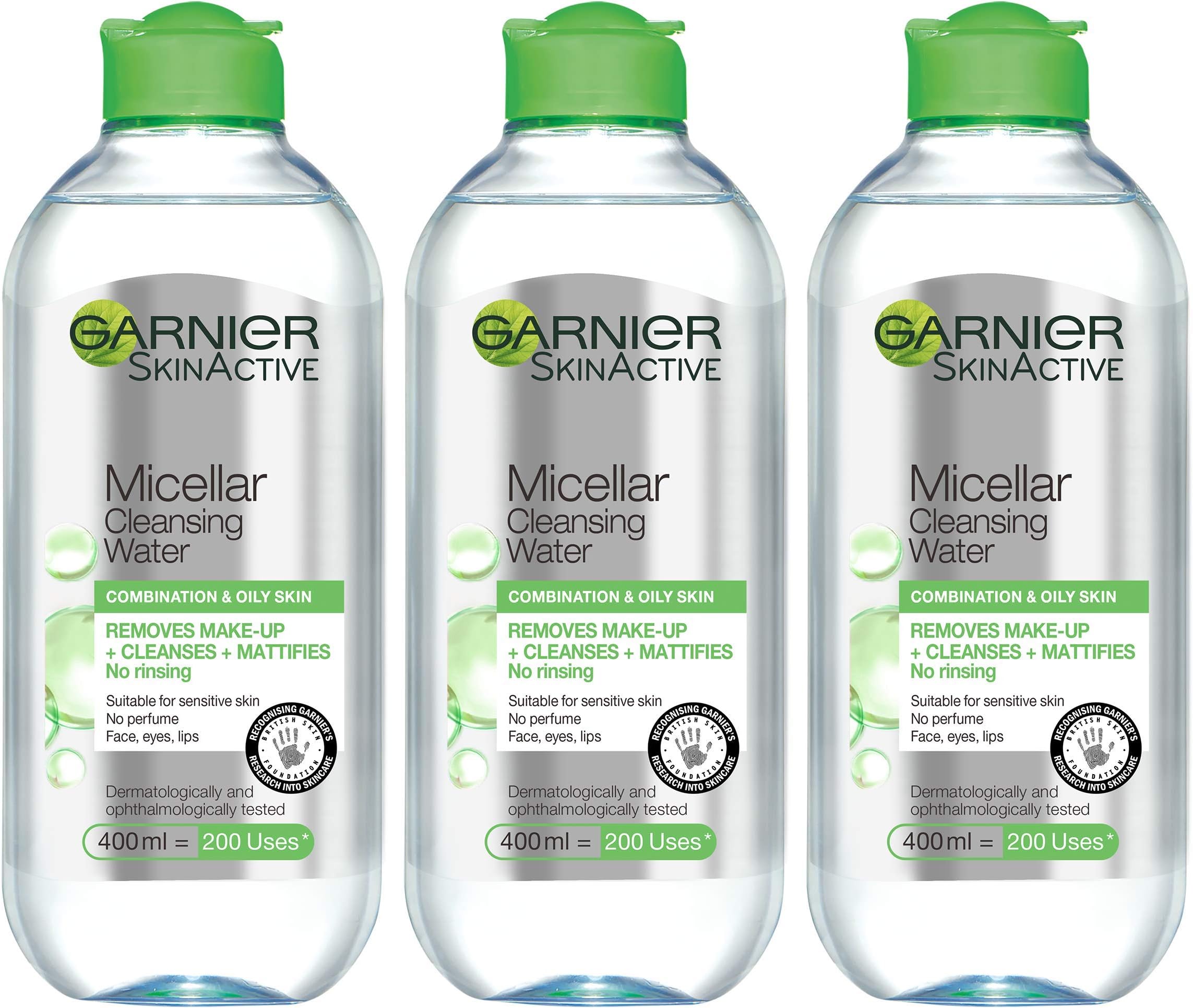 Garnier Micellar Cleansing Water Combination, Oily and Sensitive Skin, Mattifying Face and Eye Make-Up Remover and Cleanser 400 ml Pack of 3 5021044122751