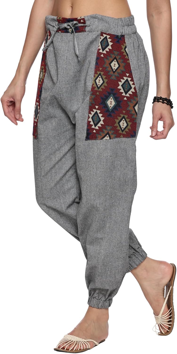 Men Women Cotton Linen Baggy Harem Drawstring Yoga Pants, One Size Casual Hippie Trousers with Pockets