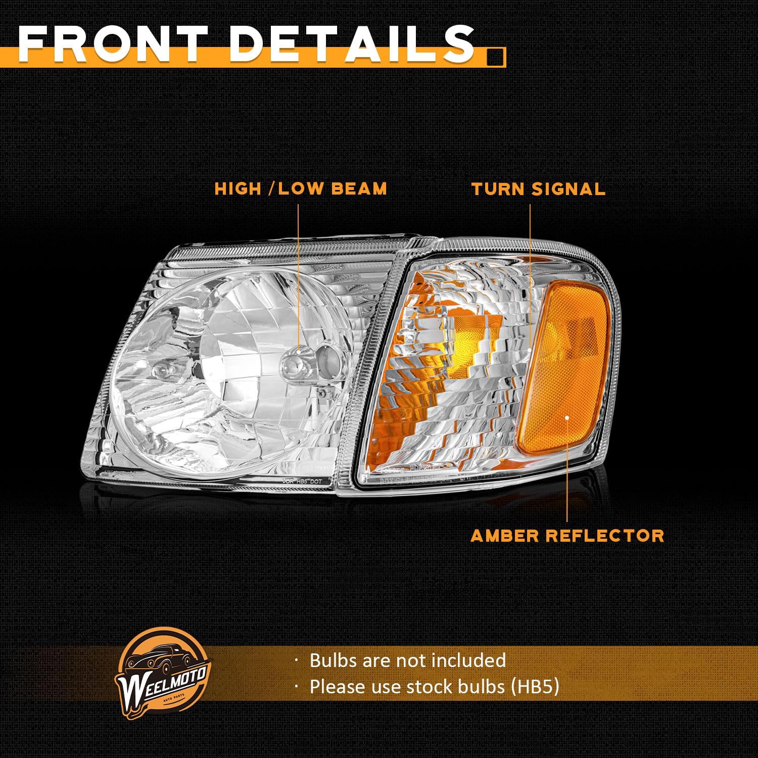 WEELMOTO Halogen Headlights Assembly Driver & Passenger Side Compatible with 2001-2003 Ford Explorer Sport ONLY & 2001-2005 Ford Explorer Trac ONLY (Does NOT fit non-sport models)