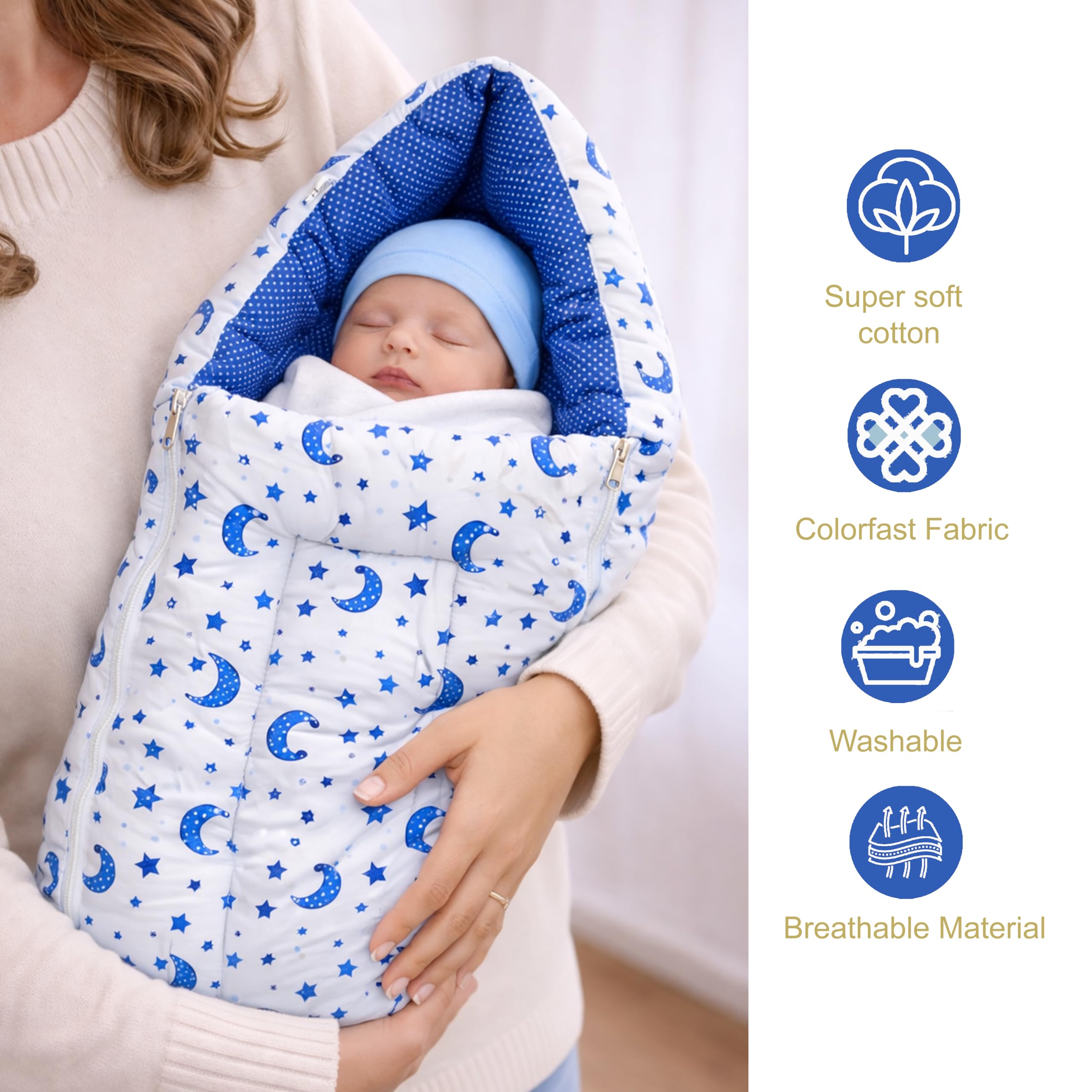 Fareto Combo of Baby Bed with Net | Carry Bag | 4 Pcs Bedding Set (0-6 Months, Baby Size, Cotton) (Blue Moon) 2