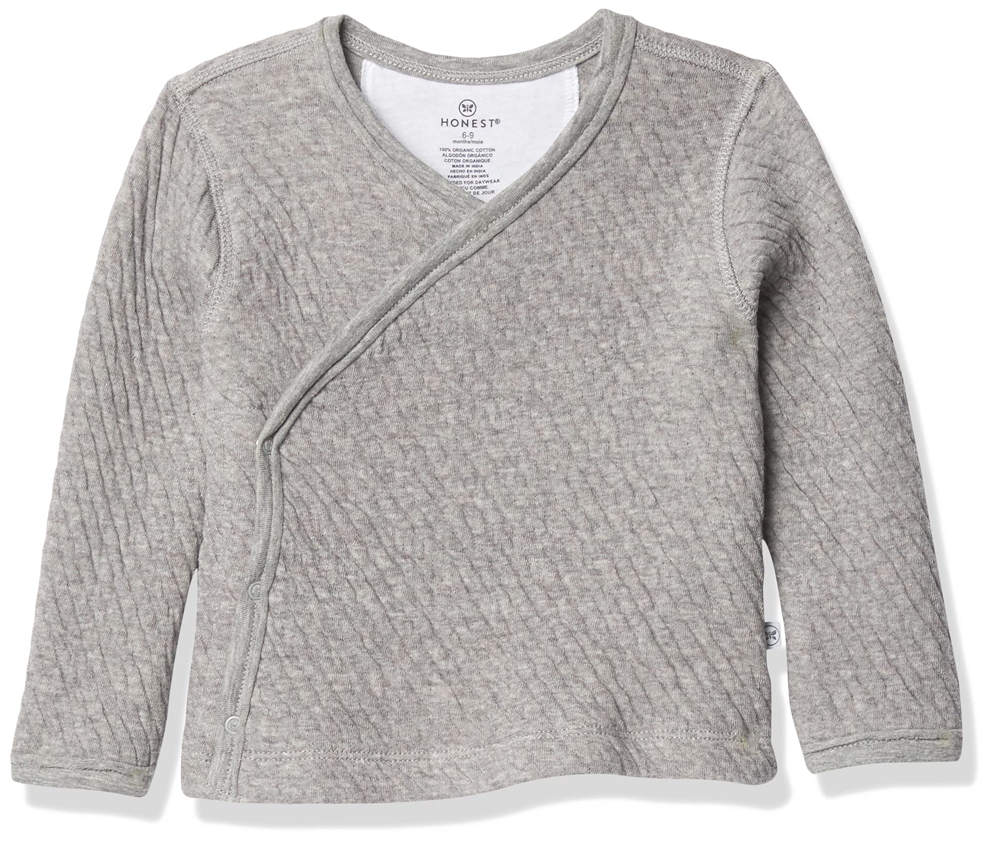 HonestBaby Camiseta tipo kimono de algodón orgánico Matelasse con cierre lateral para bebés y niños