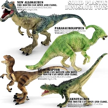 8 PCS Dinosaur Toys with Movable Jaw - Large Realistic Jurassic Dinosaur Figures Including T-Rex, Carnotaurus, Velociraptor, Educational Playset for Kids Boys Girls Ages 3+, Birthday Gifts
