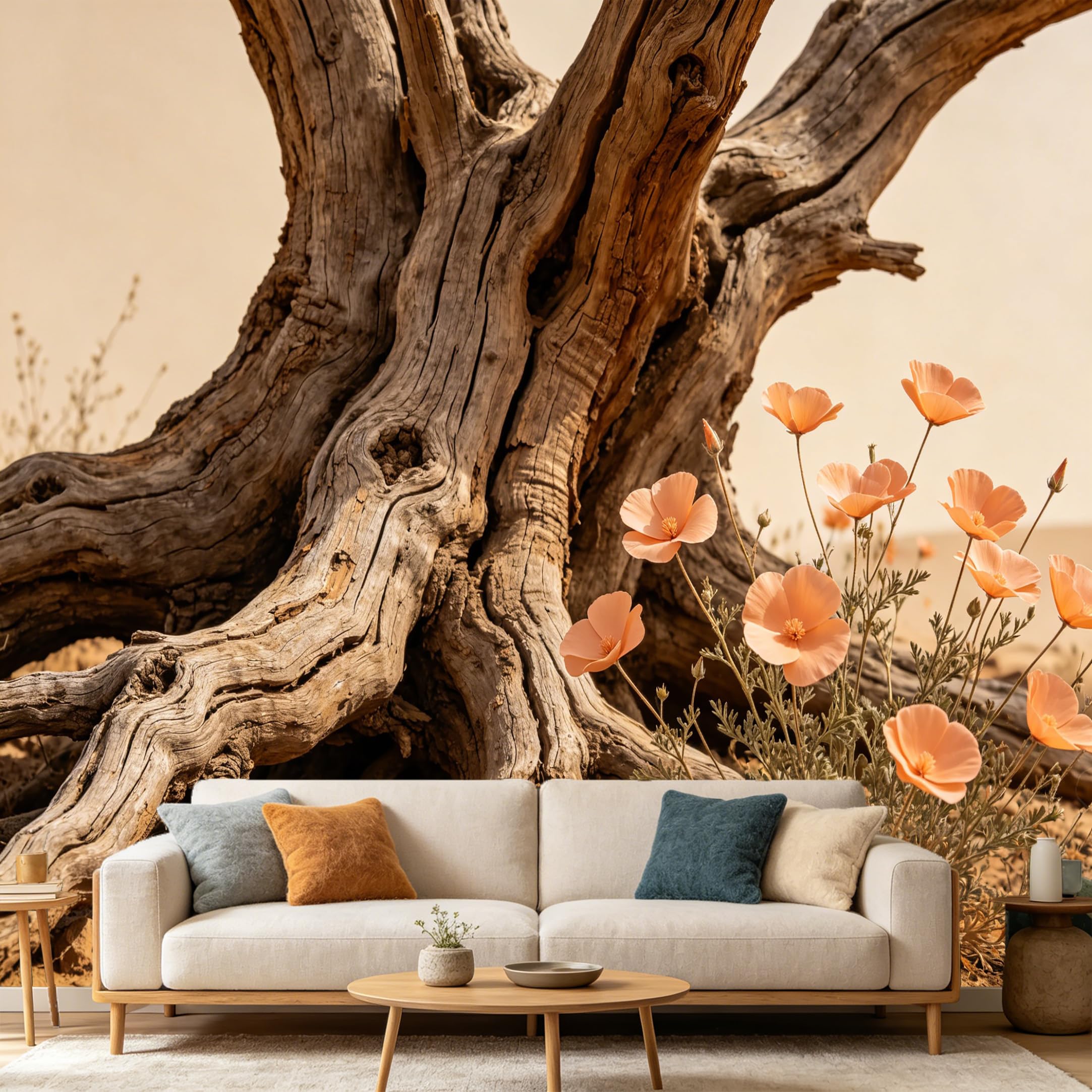Custom Size Wall Mural Desert Landscape Dried Tree Orange Petals Botanical SelfAdhesive Art Prints wall Fabric（No PVC） Removable Wallpaper Modern Home Bedroom Decor