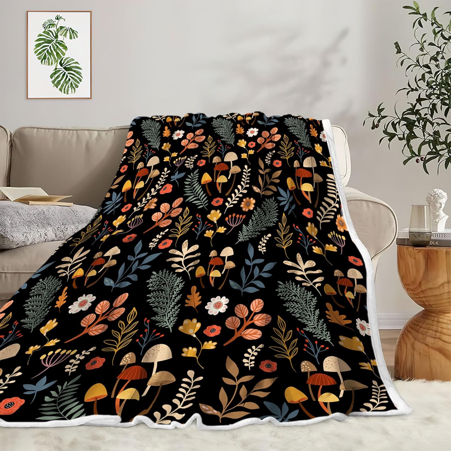 Boho Throw Blanket,Black Throw Floral Blanket,Fall Multicolor Floral Soft Lightweight, for Couch Bed Home Decoration,All Season 60X80 Inches. - Image 2