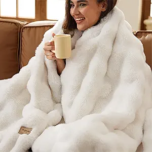 Bedsure GentleSoft Fluffy Bubble Blanket, Cozy Soft Faux Fur Throw Blanket for Couch, Fuzzy Faux Fur Decor for Bedroom Living Room, Thick Warm Furry Cozy Gifts for Women Girls Mom, Cream, 50x60 Inch