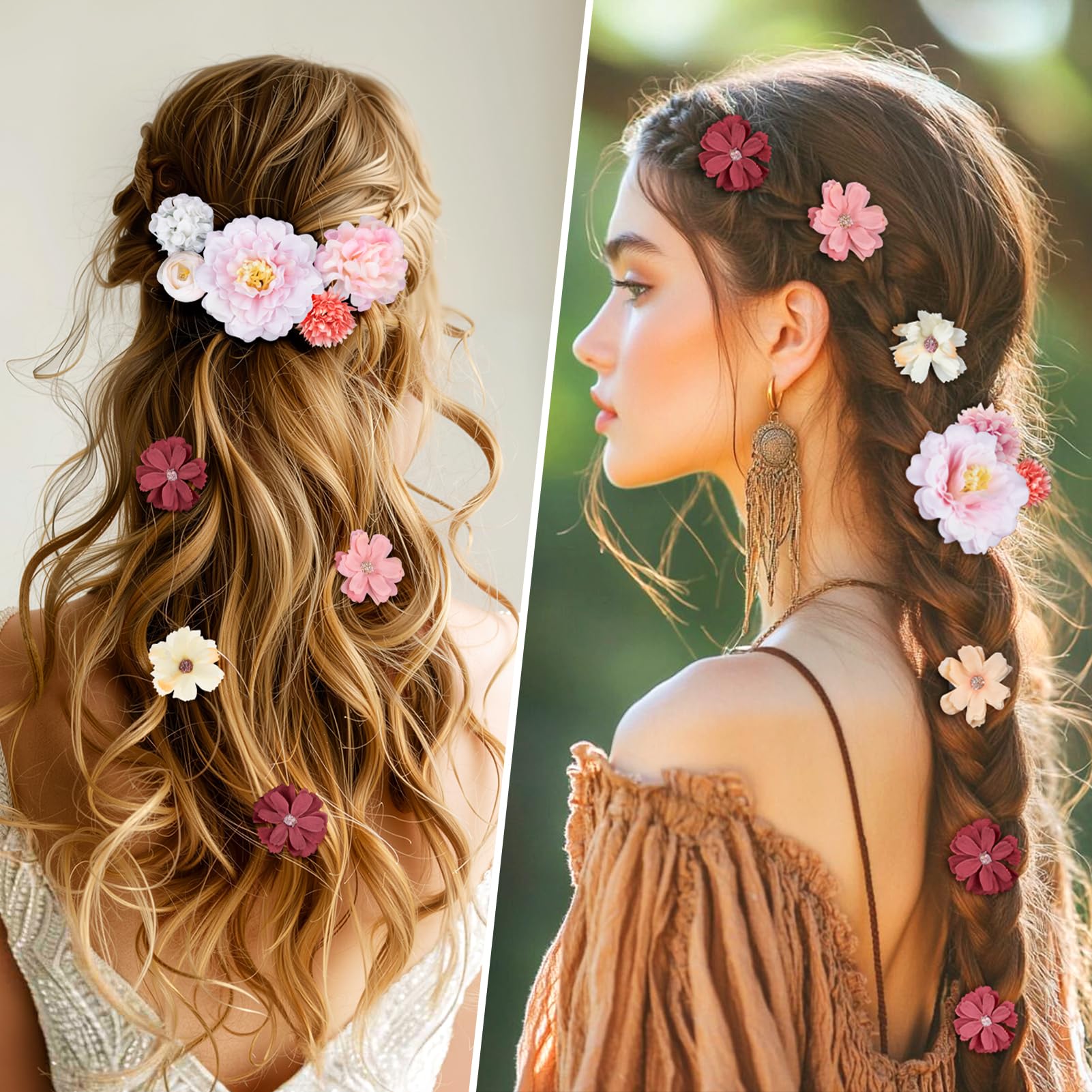 Kiiwah 18 Pezzi Mollette Fiori per Capelli per Donne e Ragazze, Fermaglio Fiore Seta Mollette Fiori Artificiali per Capelli Fiore Boho per Sposa Festa Spiaggia Nozze Estate
