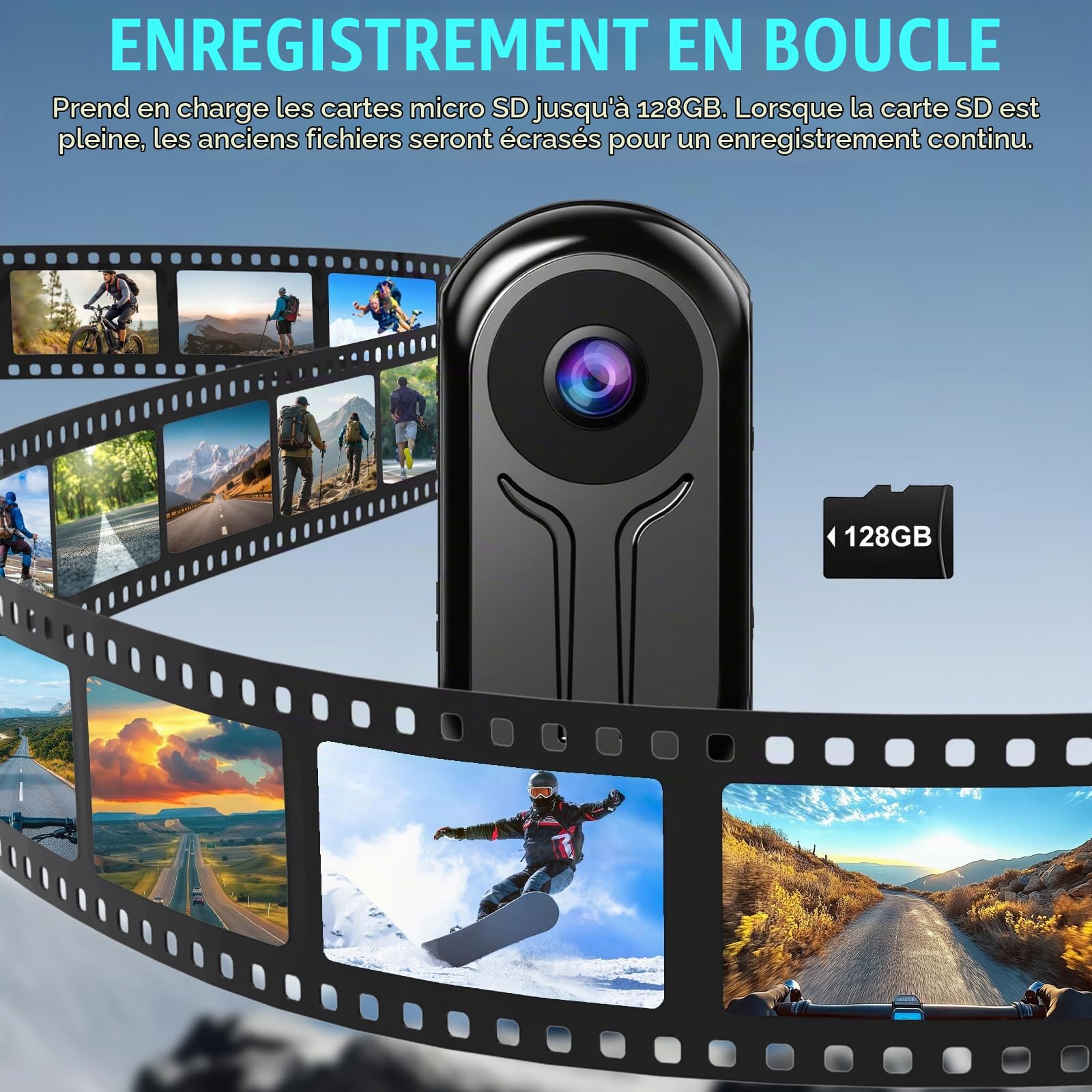 OBEST Mini Action Caméra 1080P avec Carte TF 128G,Caméra Casque Moto