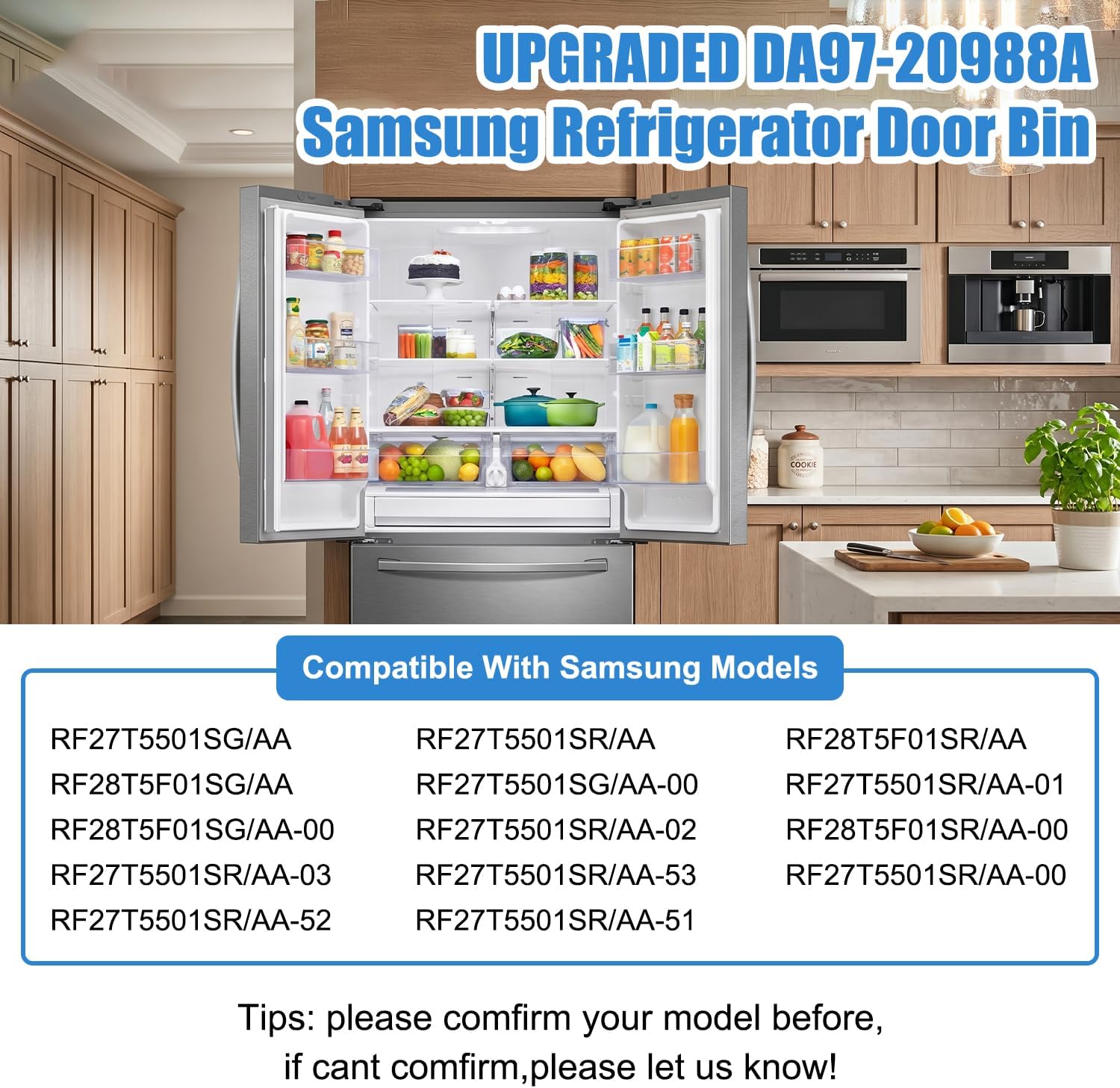 UPGRADED DA97-20988A Refrigerator Door Shelf Bin-RIGHT Compatible with Samsung Refrigerator Door Shelf Parts RF28T5001SR RF28T5021SR RF27T5201SR RF27T5241SR RF28T5101SR Fridge Shelves Replacement