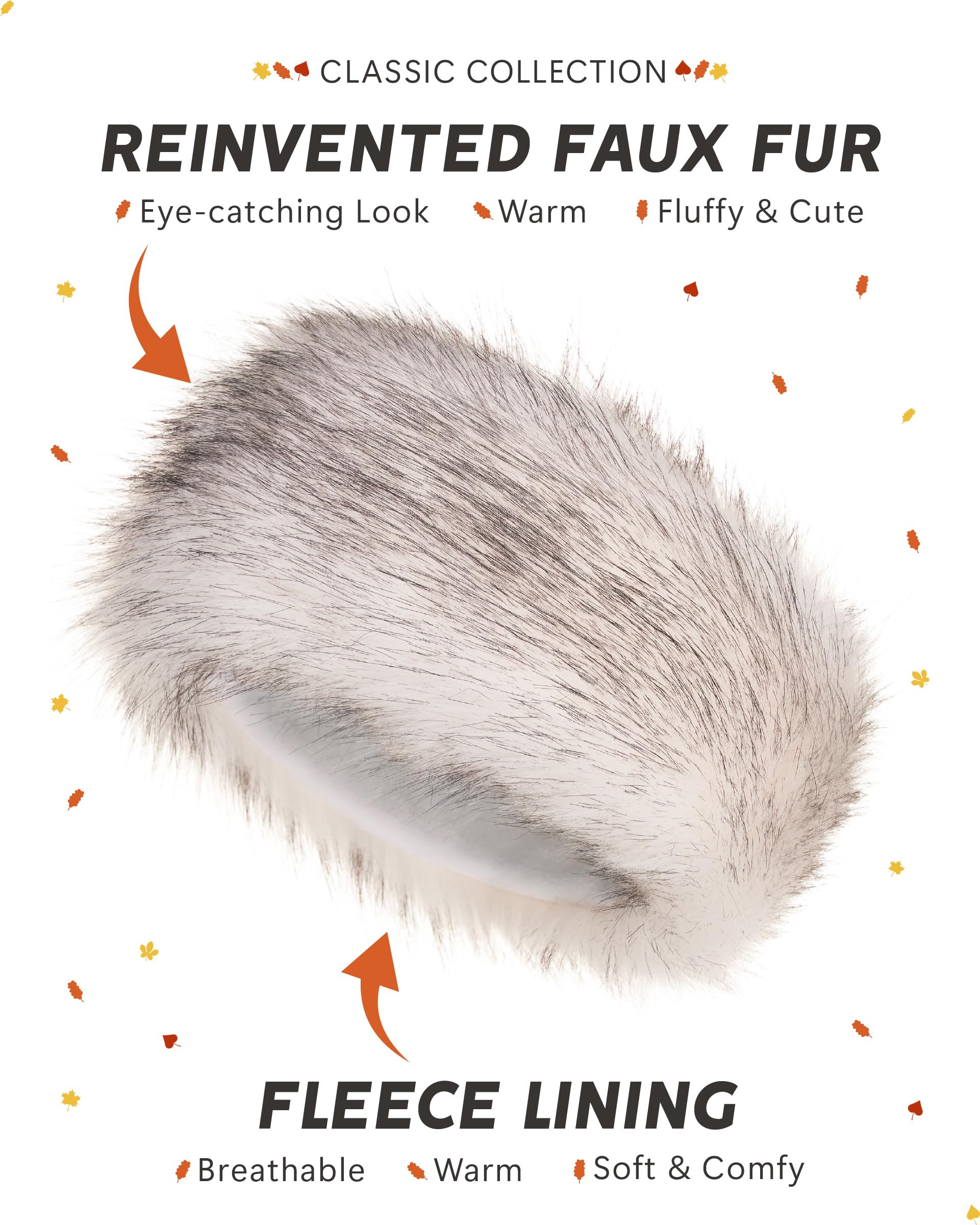 Futrzane Classic Headband - Faux Fur Headbands for Women - Furry Band for Winter - Size L (White with Black Classic) - Image 4
