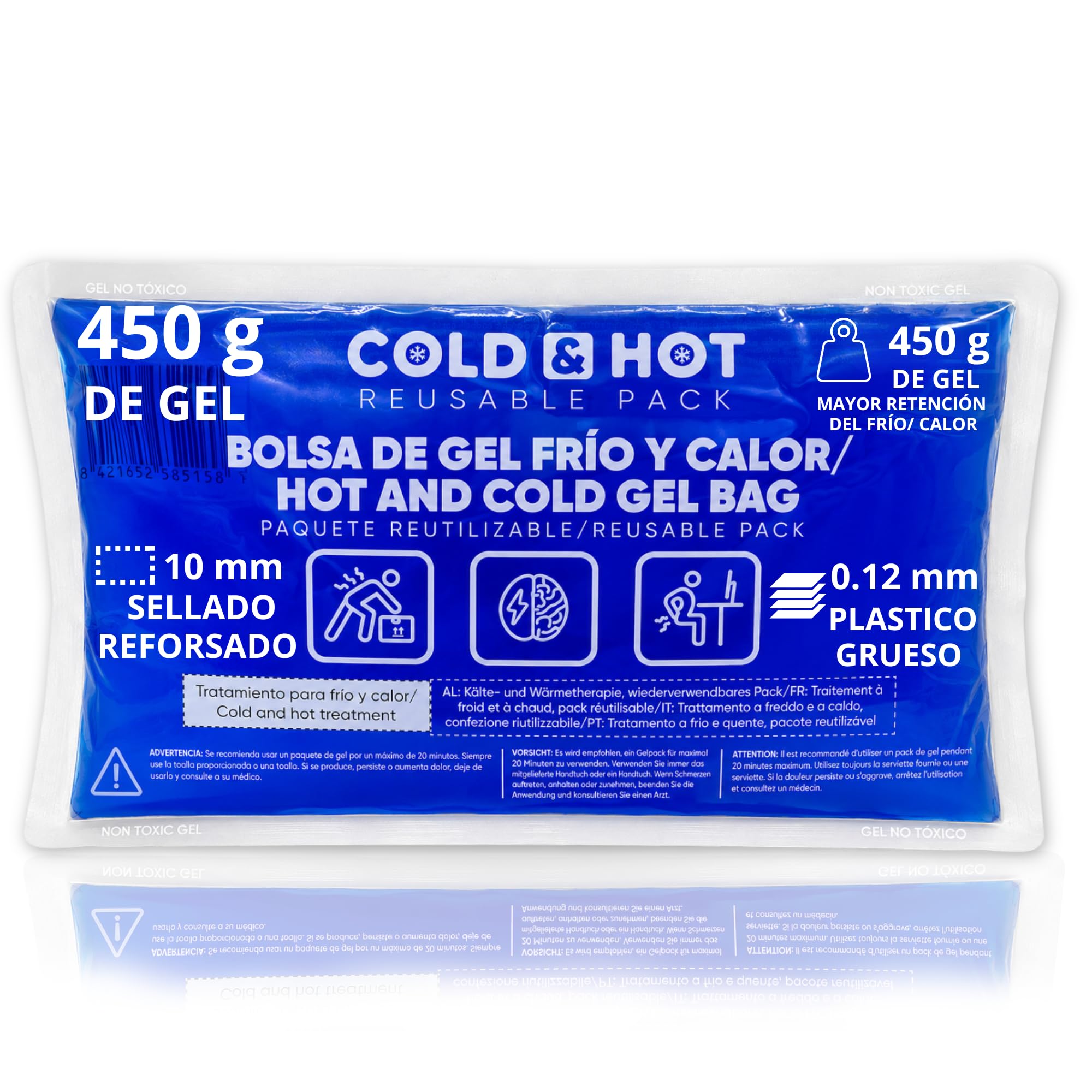 Bolsa de Gel Frío/Calor Reutilizable (26 x 15 cm) - Bolsa Flexible - Multifuncional - Ideal para Terapias, Dolor Muscular, Fiebre y Lesiones Deportivas - Aptas para Nevera y Microondas