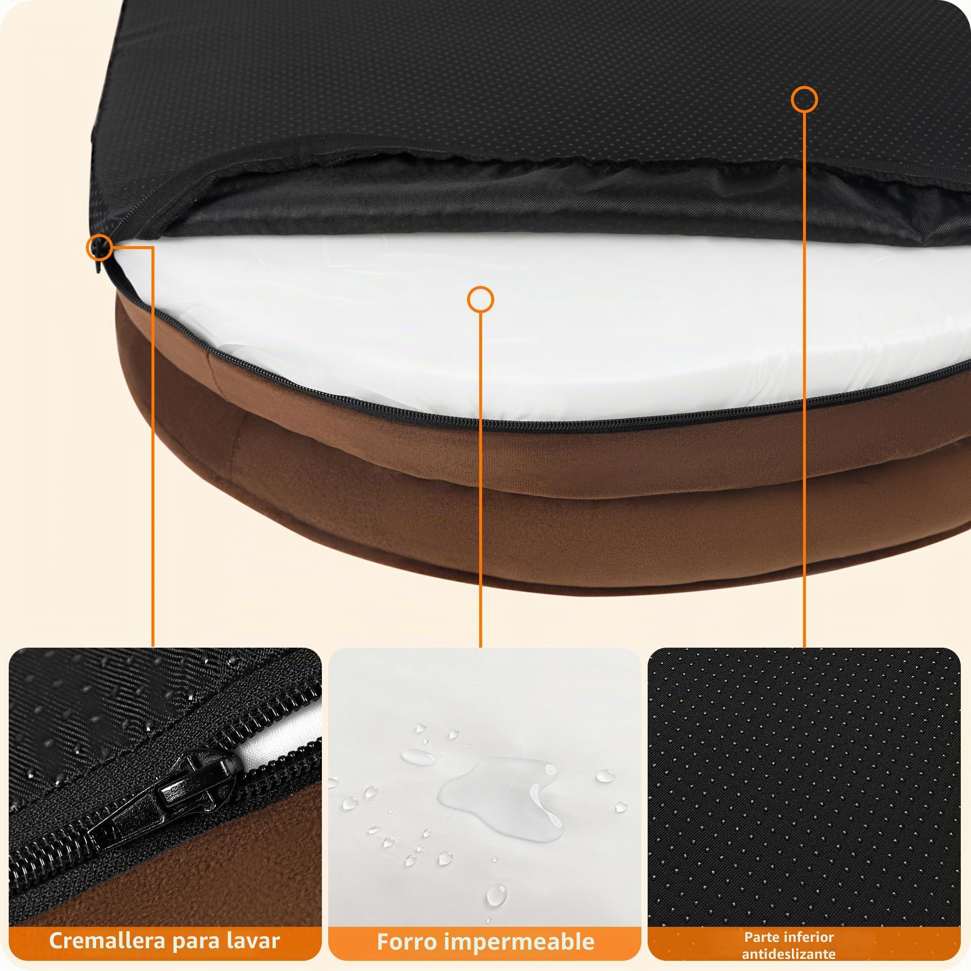HMTOPE Cama ortopédica para perros, sofá para perros, cojín cervical de cuatro lados, base antideslizante, cesta para perros, extraíble y lavable, perros medianos y grandes, 106 x 79 x 17 cm, marrón