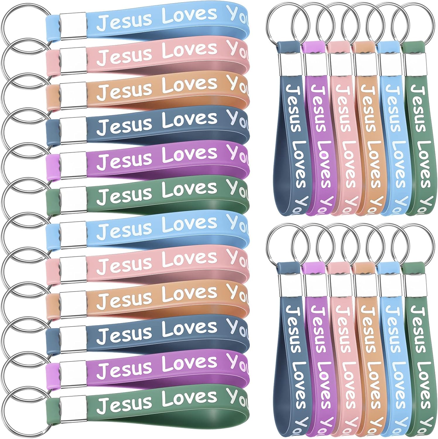 Yinkin 24 Pcs Jesus Loves You Silicone Keychains Christian Religious Gifts Bulk Inspirational Keychain for Women Men Church Christian Gift Supplies