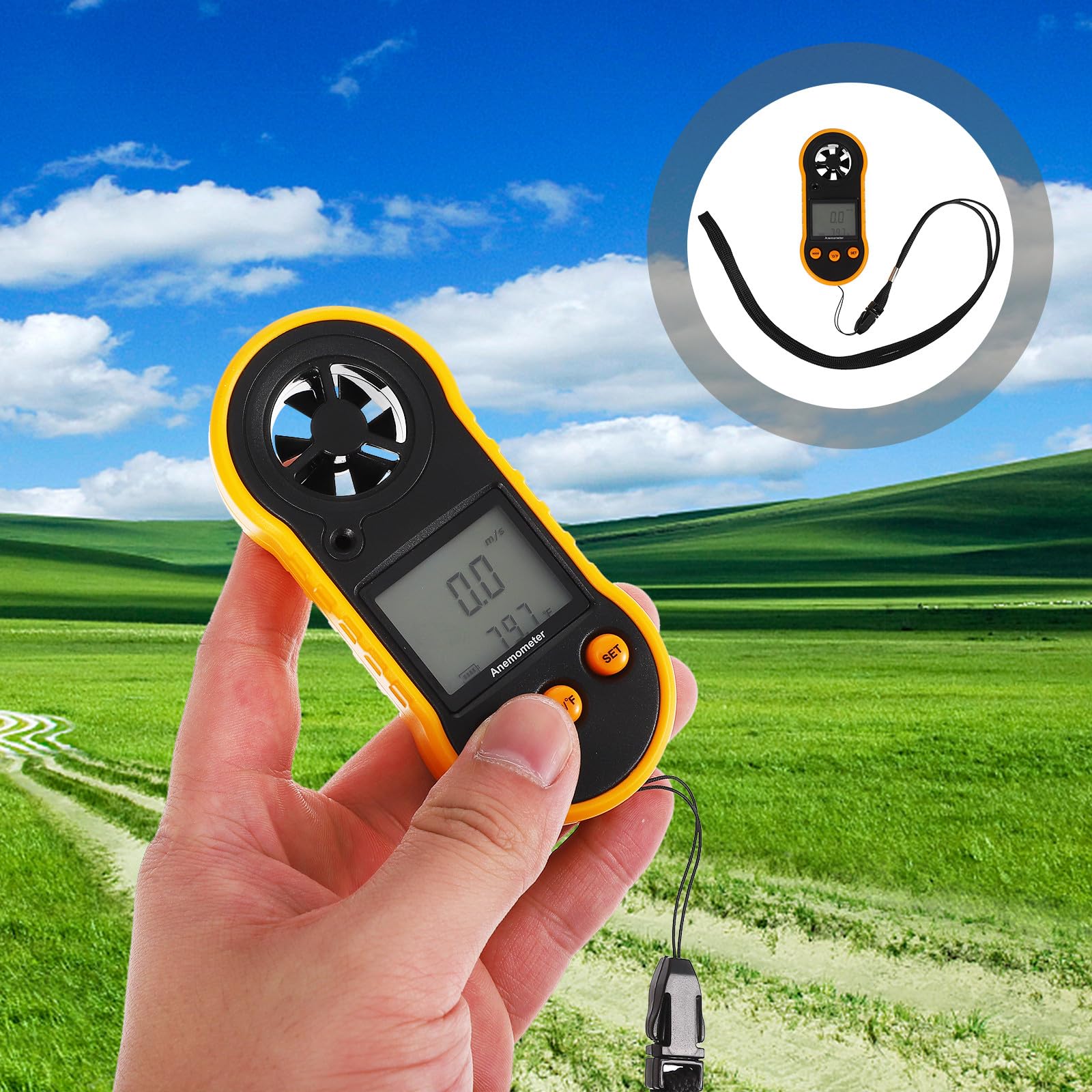 Abaodam Anémomètre Portable Numérique Léger en Plastique Mesure Précise Vitesse du Vent et Température 6 Pales pour Activités de Plein Air