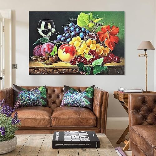 Miniatura 3 de Arte de pared vintage con imágenes de vino obras de arte de vino y frutas pintura al óleo sobre lienzo para comedor pinturas de pared lienzo para