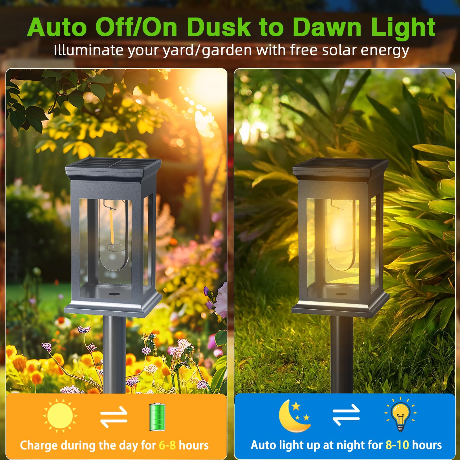 Paquete De 6 Luces Solares Para Jardín Exterior, Luces LED Tradicionales De Tungsteno Blanco Cálido De 3000K, Batería De 800 Mah, Impermeables IP65, Ideales Para Parterres,Camino, Césped, Regalo