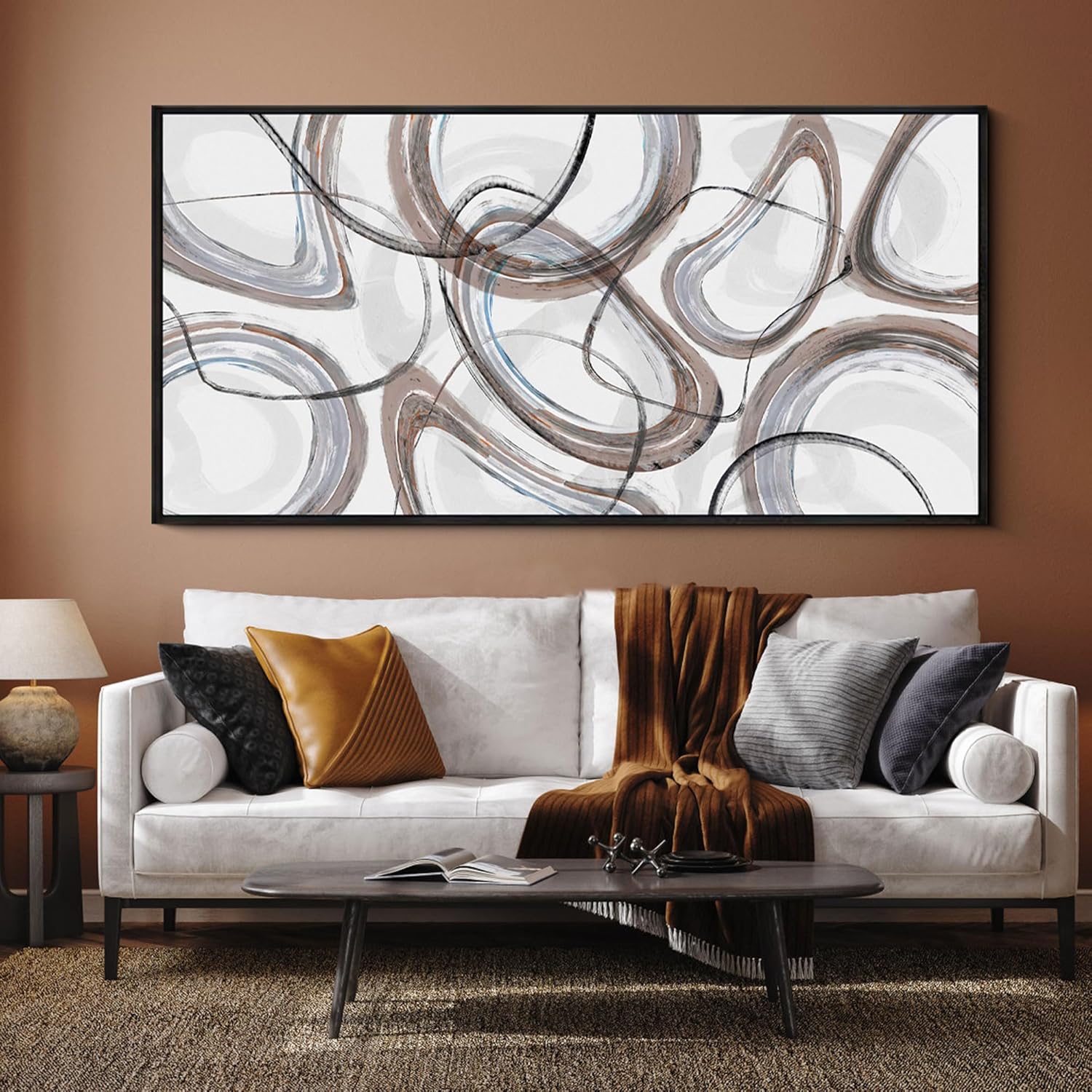 yiijeah Large Abstract Wall Art - Modern Neutral Grey and Black Canvas Pictures Artwork for Living Room Wall Decor for Bedroom Office Home Decoration Size 20x40 Inches Framed 40L" x 20W" White - Black frame - “L”