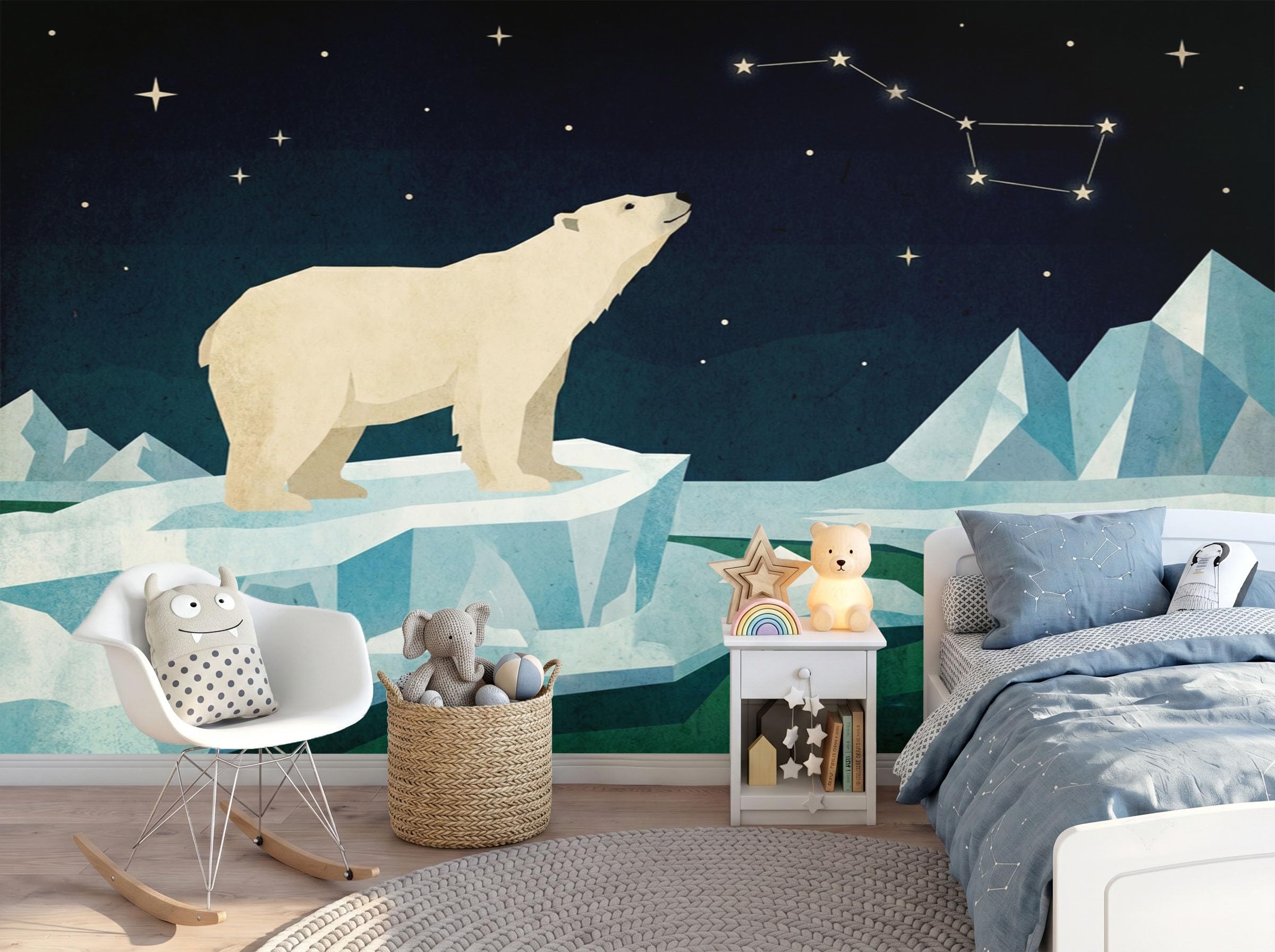 Papier peint panoramique ours polaire 250x175cm pour chambre d'enfant