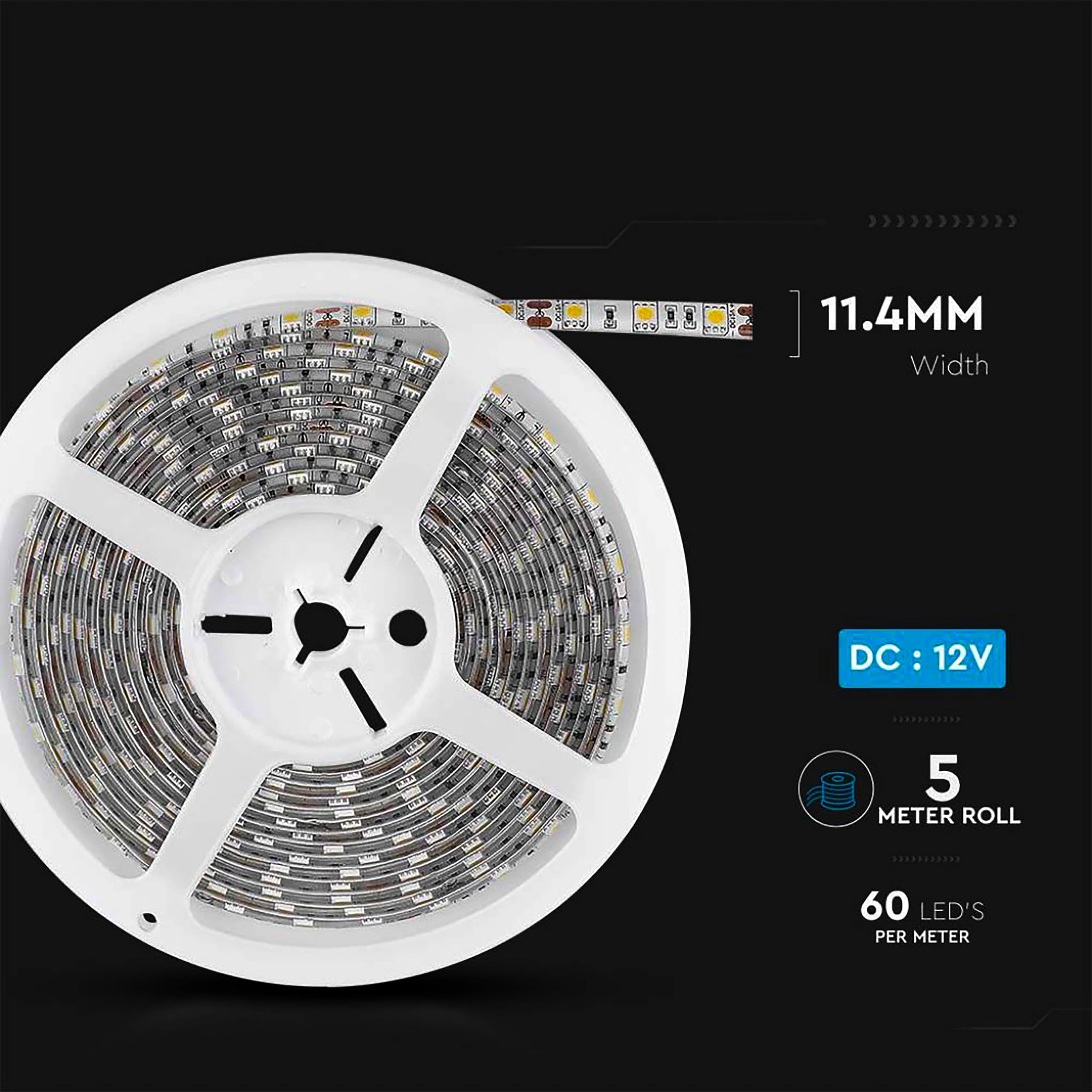 V-TAC Ruban LED Extérieur Étanche IP65-5 Mètres - SMD 5050 - Bande à LED Lumineuse 6500K Blanc Froid - Ruban LED d'Extérieur avec Bande Adhésive et Flexible pour Jardin, Terrasse, Maison - 12V