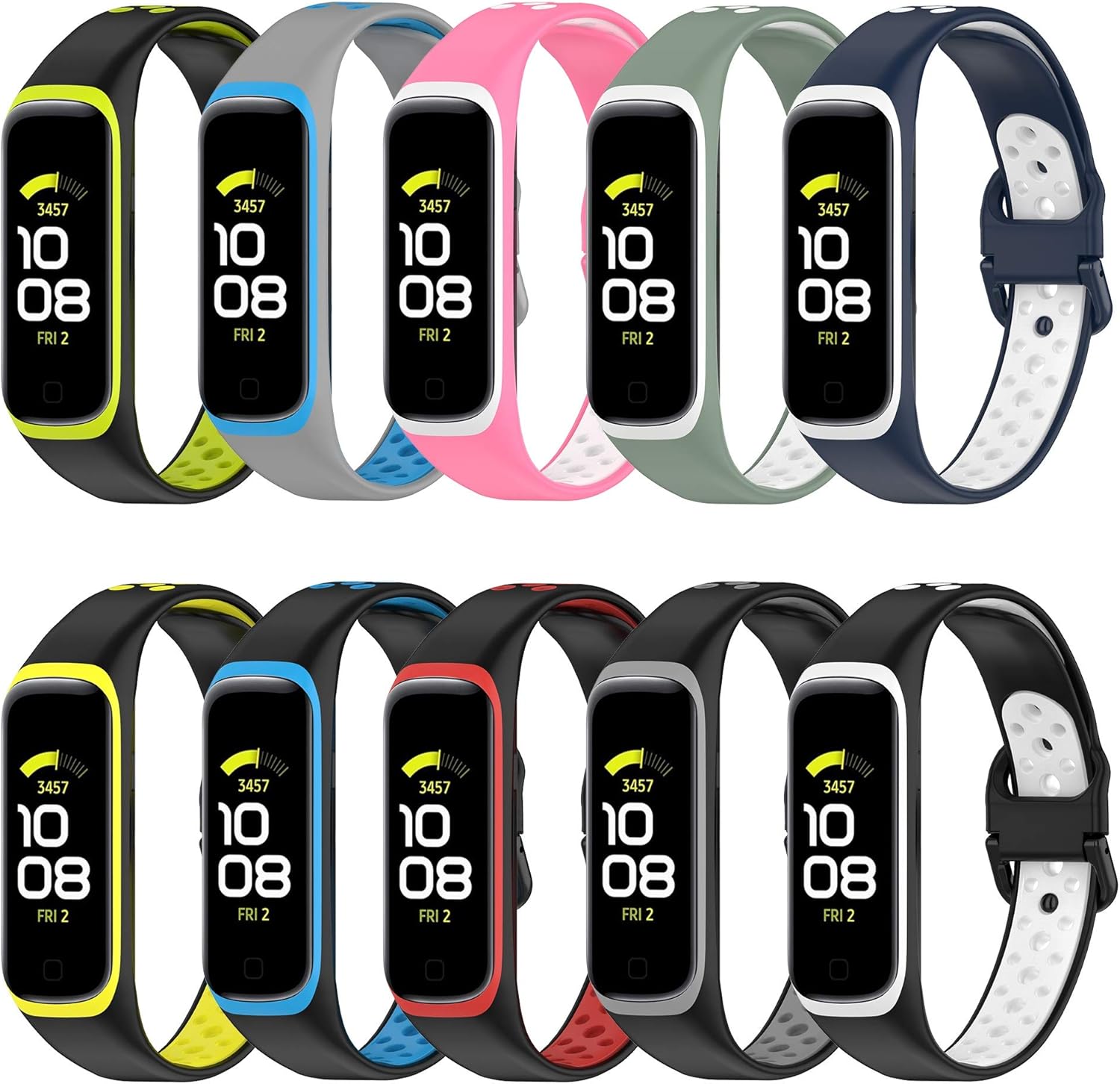 Bands Compatible with Samsung Galaxy Fit 2 Wristbands Two-Toned Silicone Colourful Breathable Bracelet Strap Band for Galaxy Fit 2 SM-R220 Fitness Smartwatch for Men Women