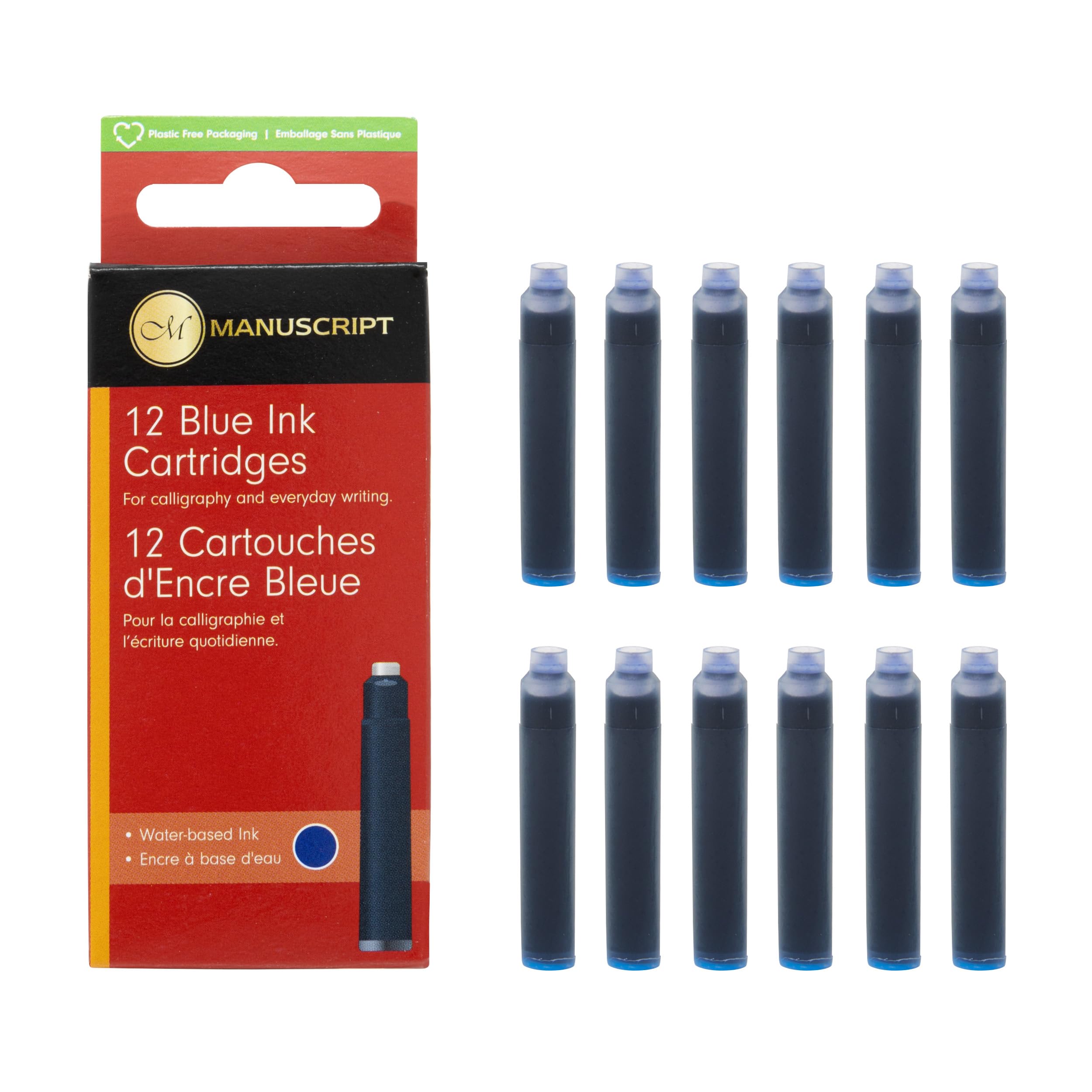 Blue Ink Cartridges (Pack of 12) - Calligraphy Ink Cartridges for Fountain Pens, Compatible with International Size Fountain Pen, Perfect for Creative Writing