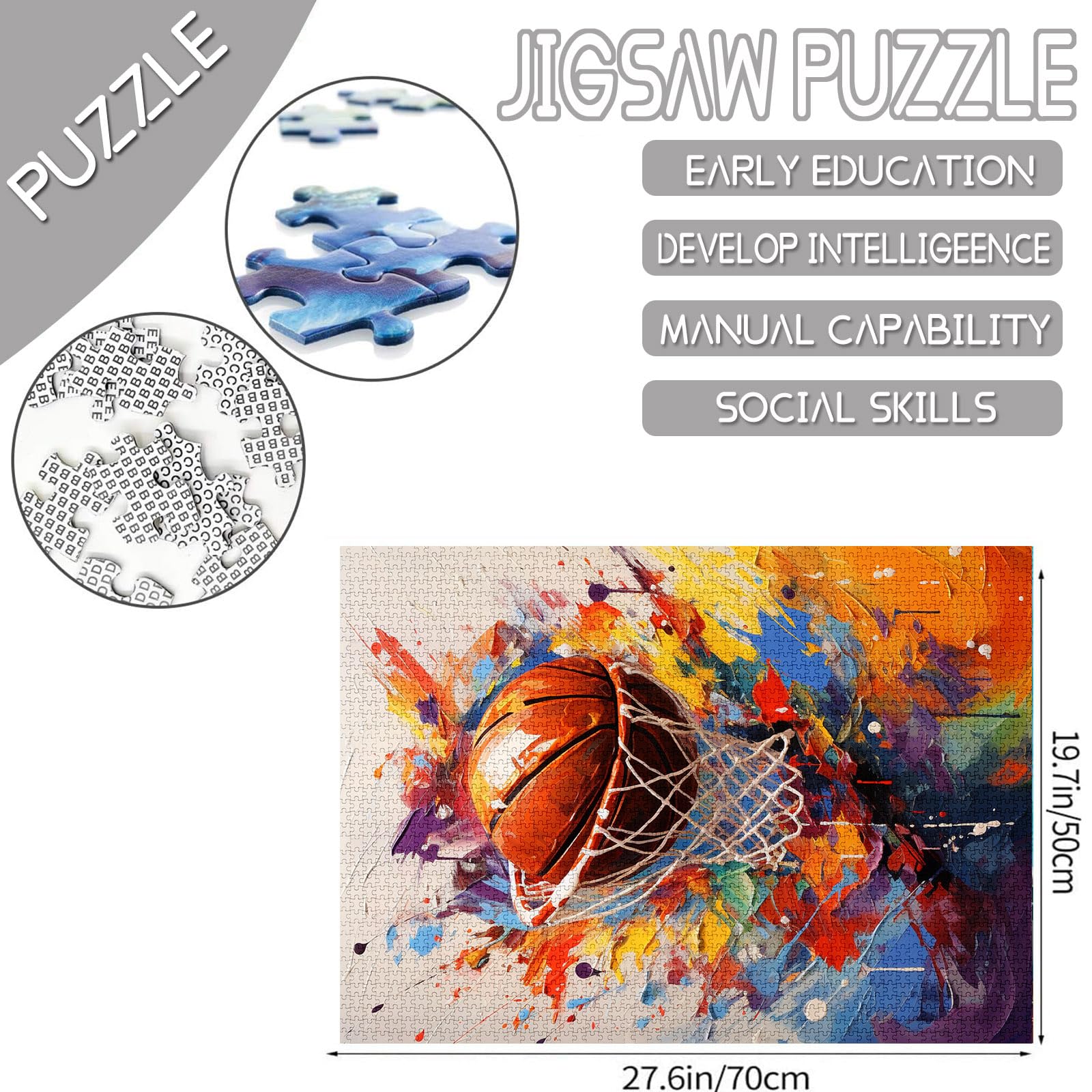 Basketball Theme 1000 Piece Jigsaw Puzzle for Adults - Graffiti Style Slam Dunk Boy & Man Challenging Puzzle Perfect for Game Nights - Image 2