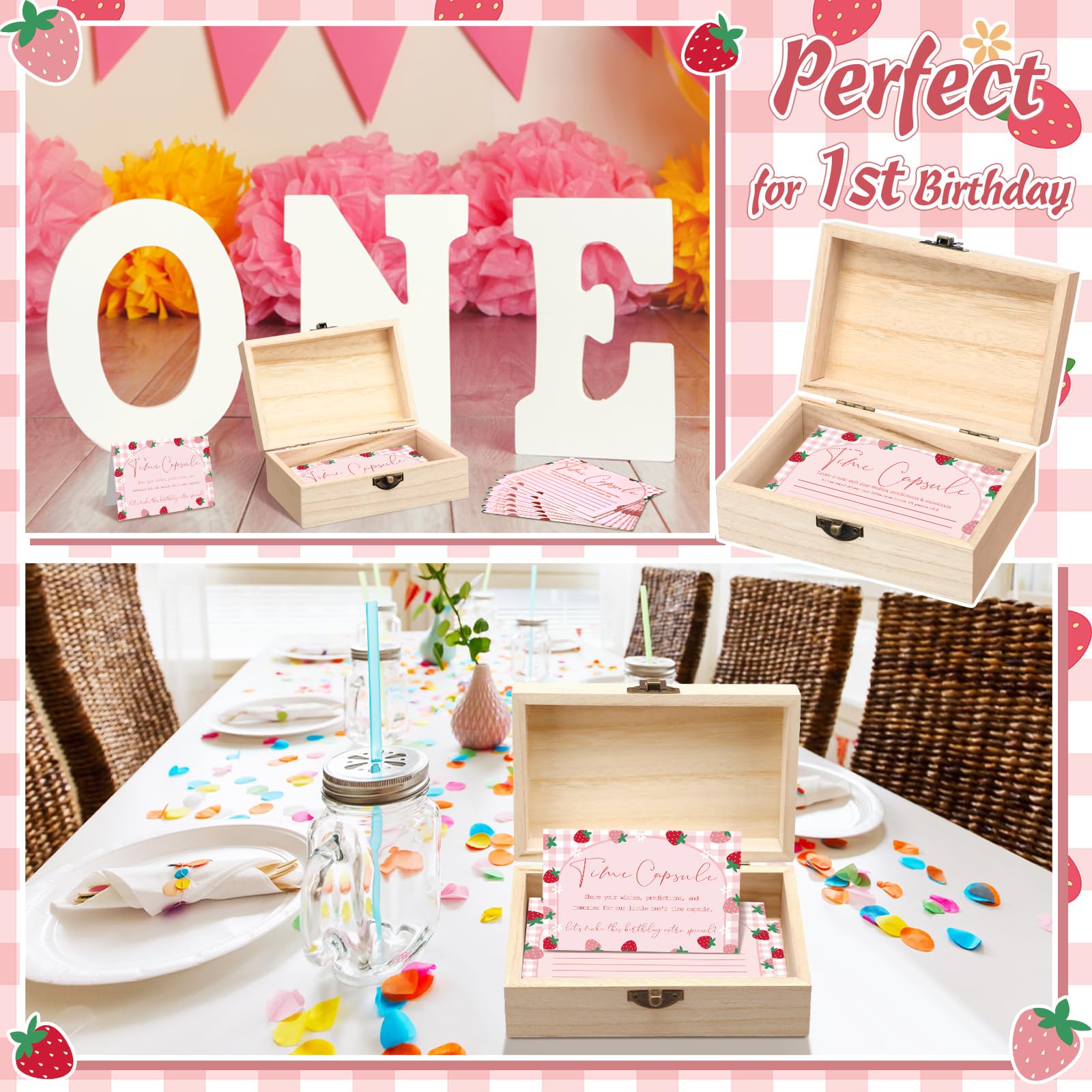 Fuutreo Time Capsule - Recuerdo de primer nacimiento con tarjetas y caja de madera, cápsula del tiempo para bebé, juegos de fiesta de primer cumpleaños, regalos para invitados, baby shower