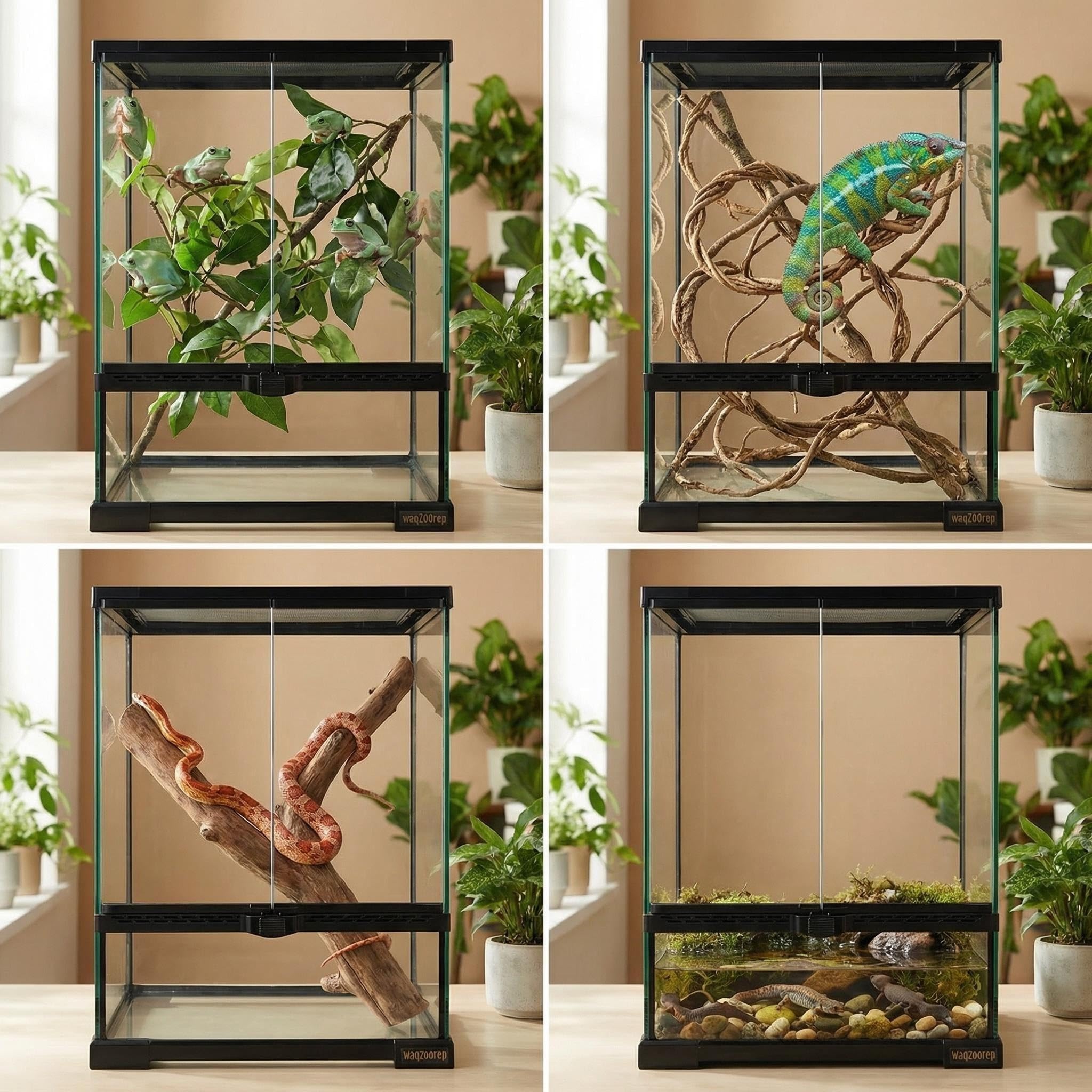 Terrario verticale in vetro per rettili da 30,5 x 30,5 x 45,7 cm, con porta frontale apribile e ventilazione superiore per gechi, serpenti, rane, camaleonte