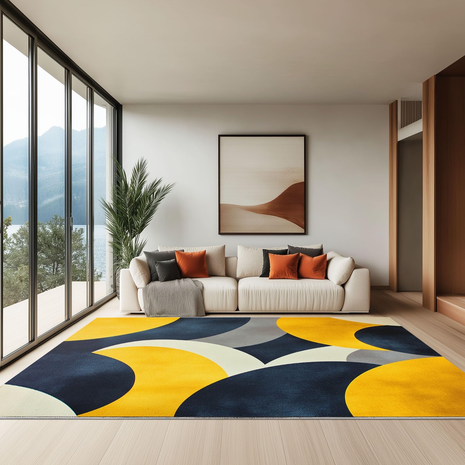 Generico Tappeto Salotto Moderno Pelo Corto - Tappeti Giallo senape grigio antracite Geometria Soggiorno - Tappeti Camera da Letto - Tappeto Salotto Grandi Dimesnioni - 120 x 180cm