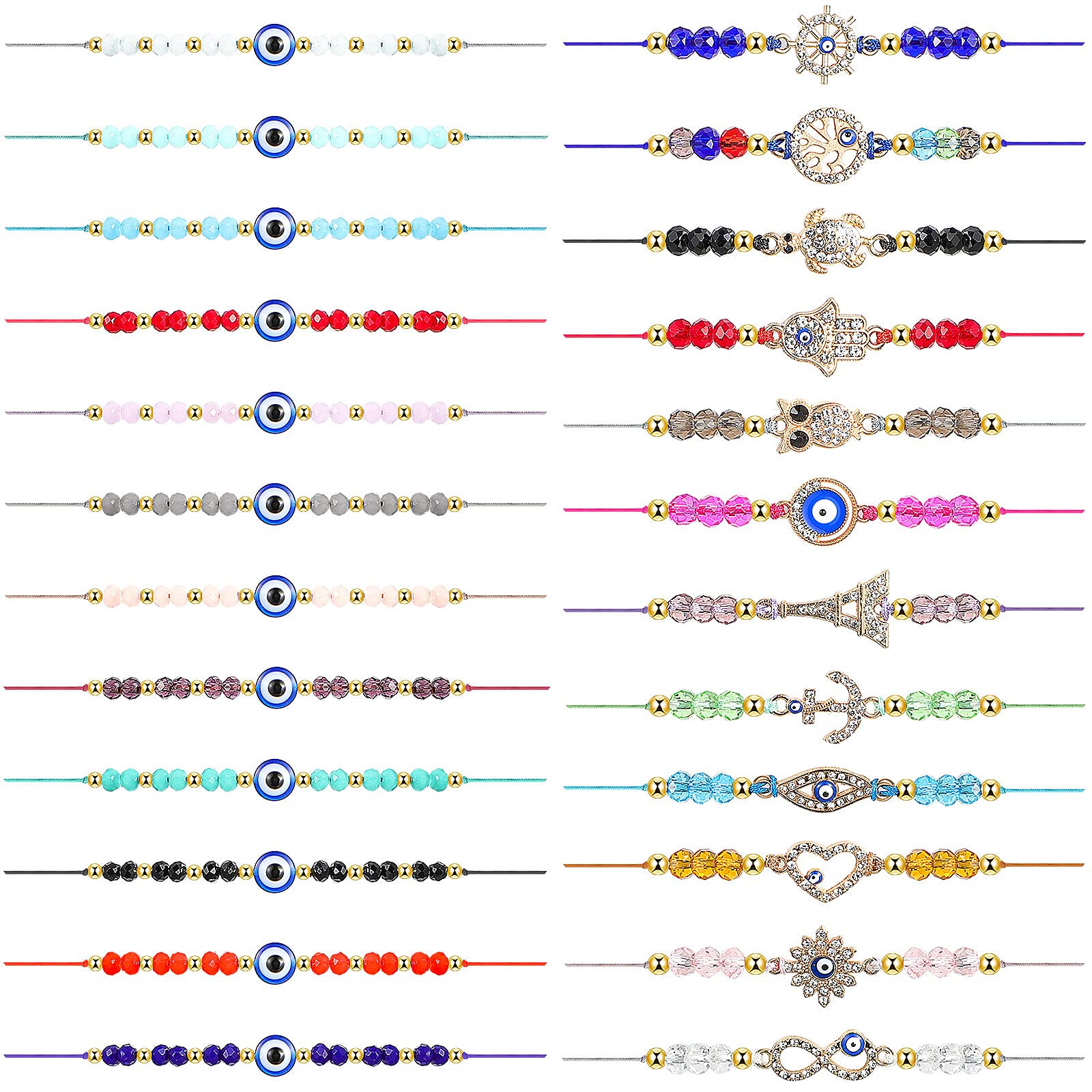 24 Pieces Evil Eye Bracelets Mexican Bracelets Adjustable String knot Bracelet Mal De Ojo bracelets Handmade Beads Bracelet Lucky Amulet Anklet Bracelets for Women Men Teens Jewelry