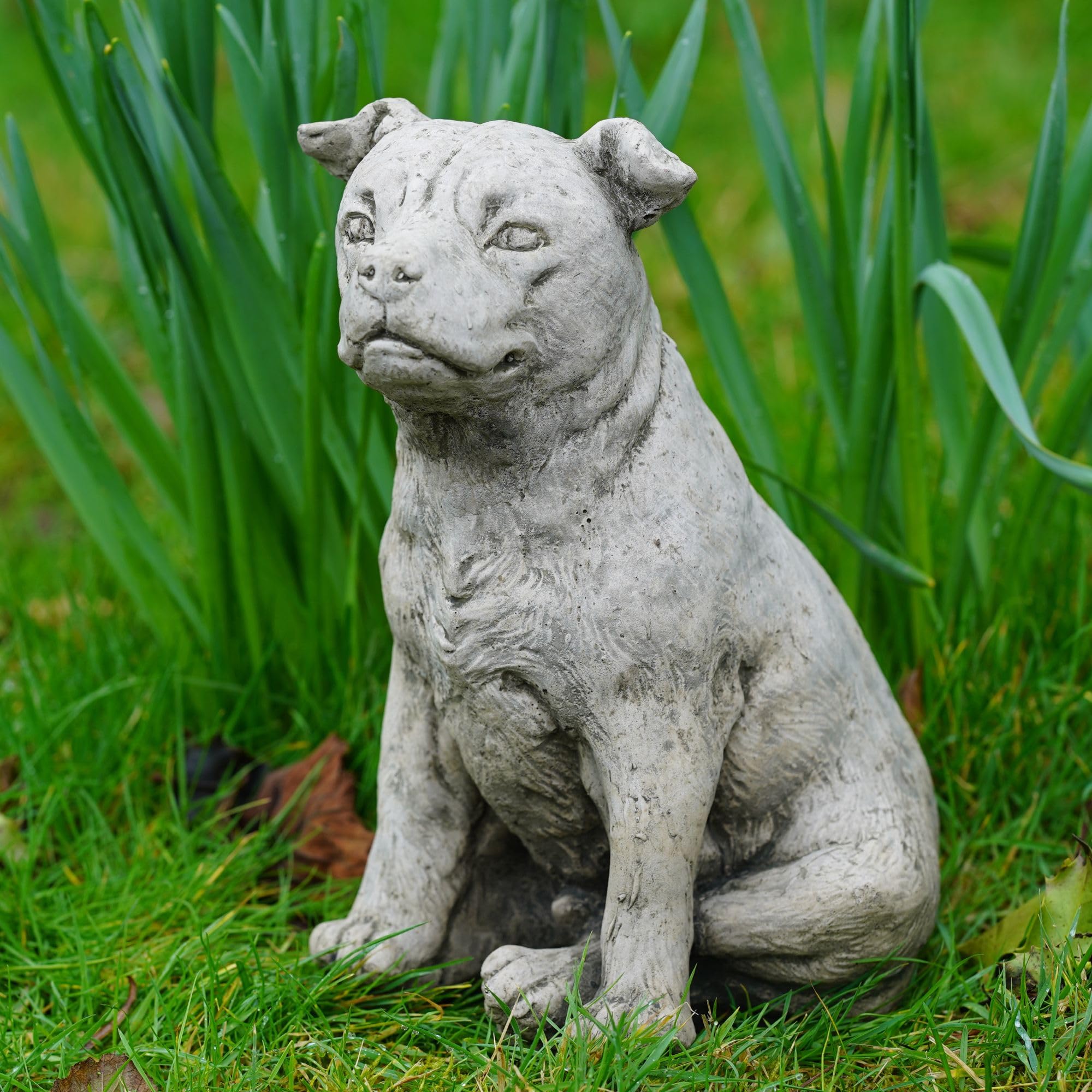 Staffordshire Bull Terrier Dog Stone Statue | Animal Pup Outdoor Garden Ornament 3C-117S