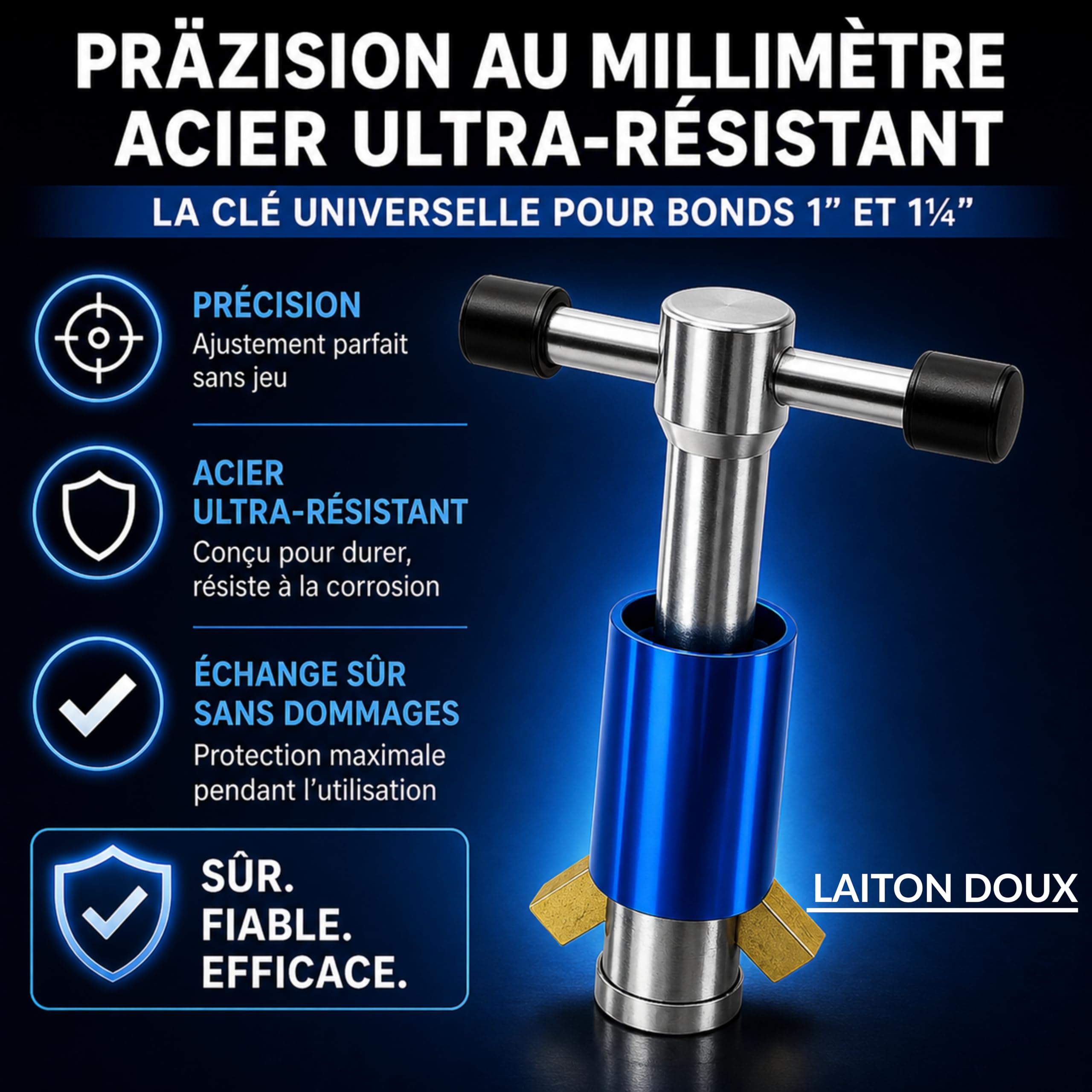 Clé à bonde universelle 1" et 1 1/4" | Clé de montage pour bonde lavabo et bidet | Outil plomberie professionnel en acier galvanisé pour installation vidage I Drytogo