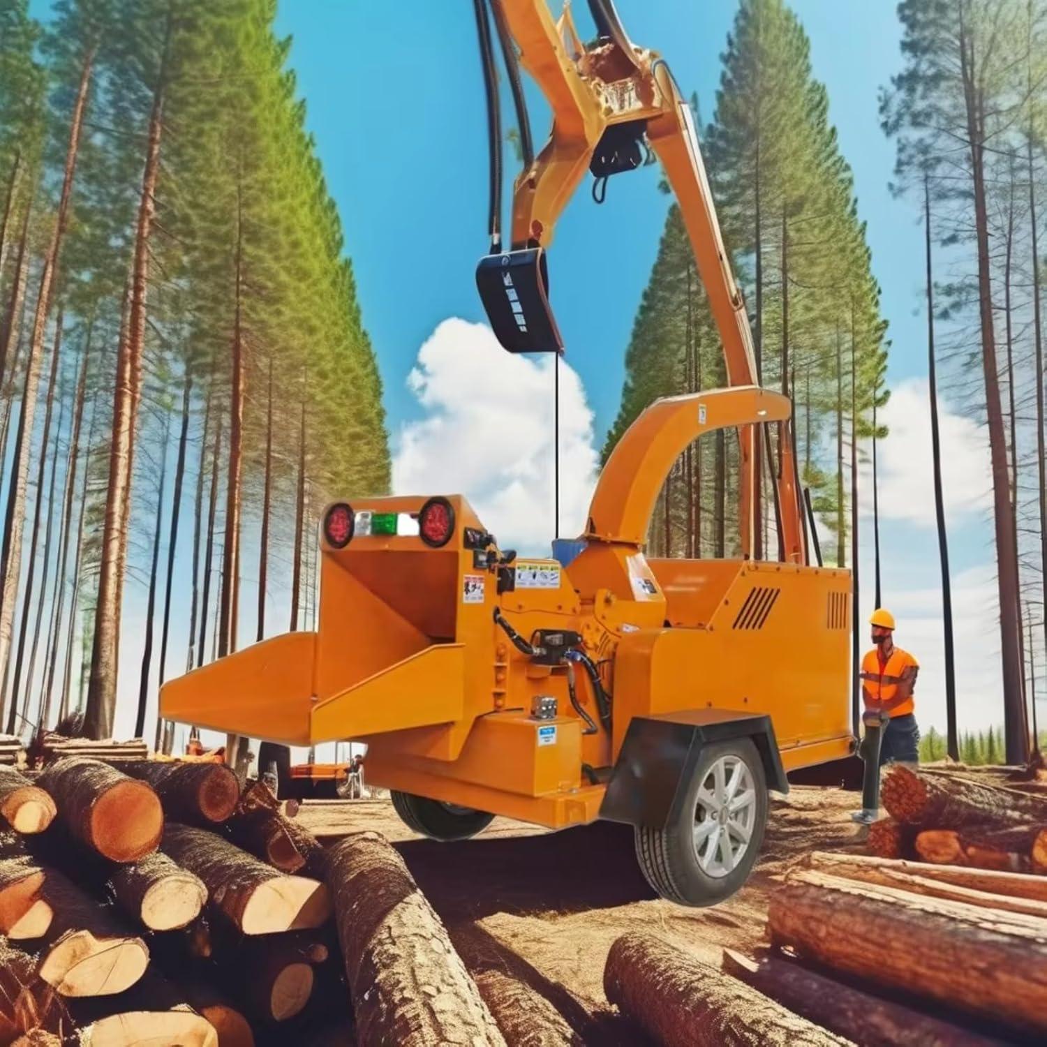 Professional Grade Wood Grinder Chipper Automatic Feed Wood Chipper Shredder Towable Mobile Unit for Landscaping Business & Contractors