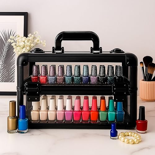 Miniatura 4 de Ver Beauty Estuche de maquillaje para artista de uñas de acrílico blindado de 0.150 in, organizador de viajes, almacenamiento de cosméticos con 2