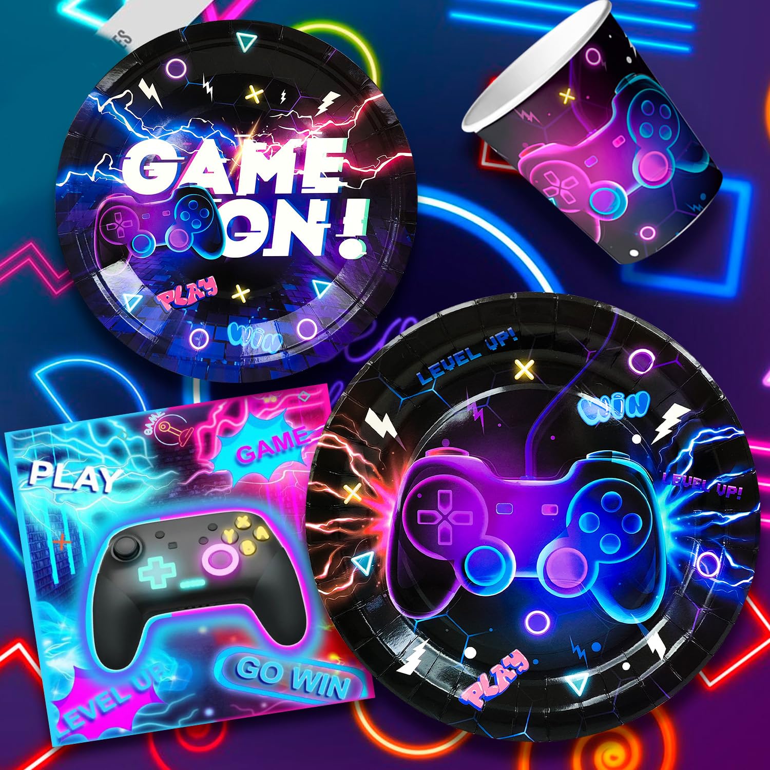 Décorations De Fête Jeu Vidéo 20 Personnes - Assiettes Et Serviettes Gamer Pour Anniversaire Enfant Garçon