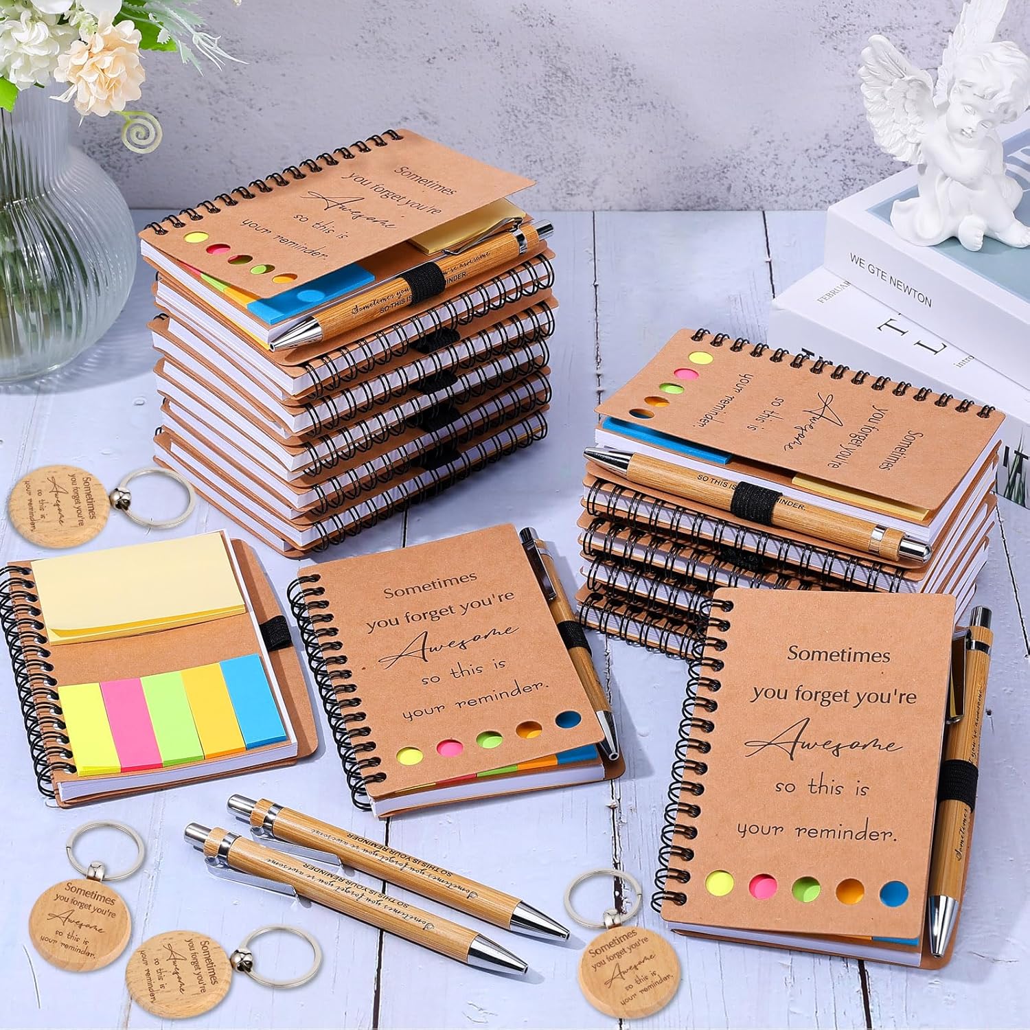 60 Pcs Employee Appreciation Gifts Inspirational Spiral Notebooks with Sticky Notes Motivational Notepads Pens Keychains Bulk for Teacher Coworkers Staff Favors (Sometimes)
