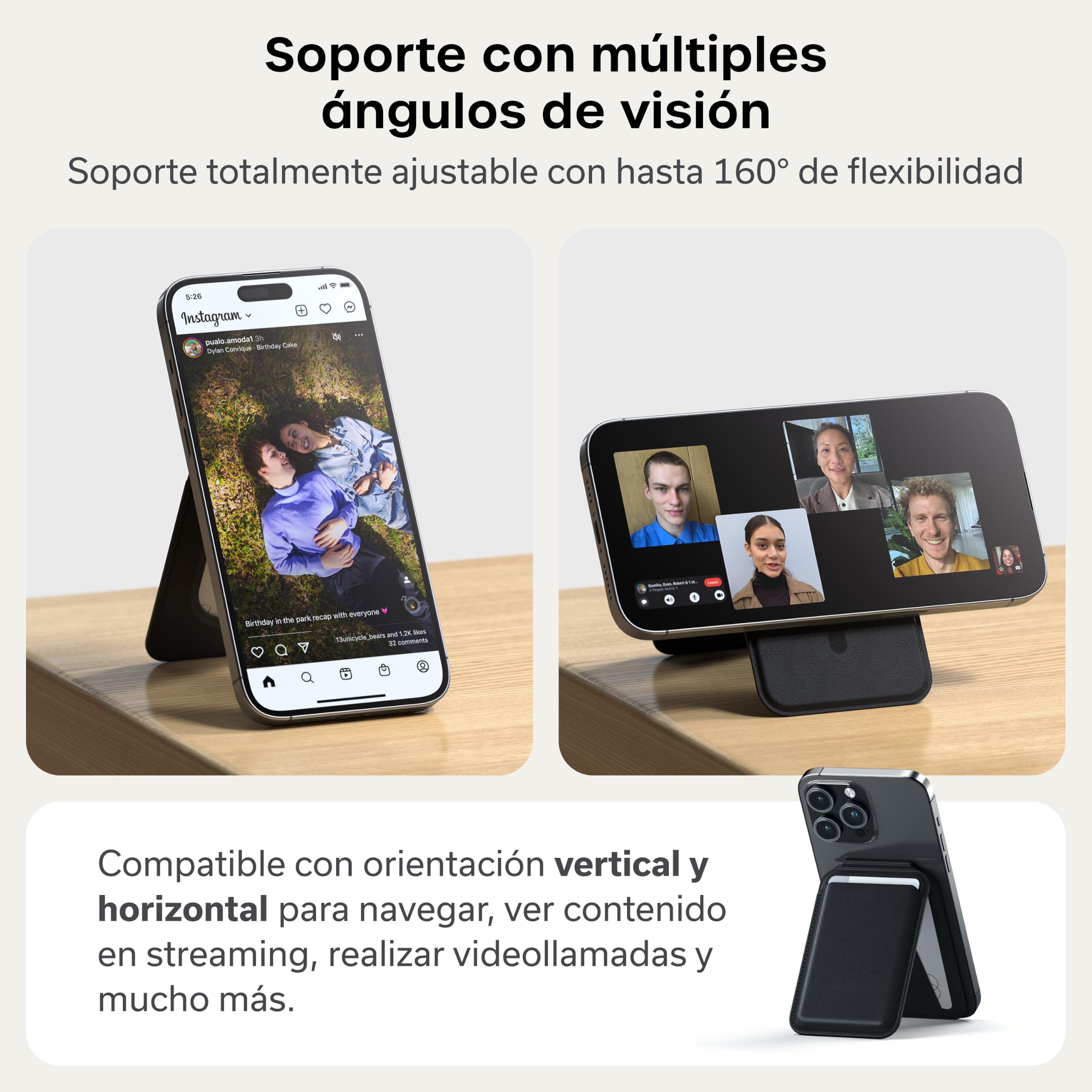 SATECHI Cartera MagSafe y Soporte para iPhone, Tarjetero Magnético con Soporte, NFC y 4 Espacios para Tarjetas, Compatible con iPhone 17 al 12 – Material Premium (PU) Negro