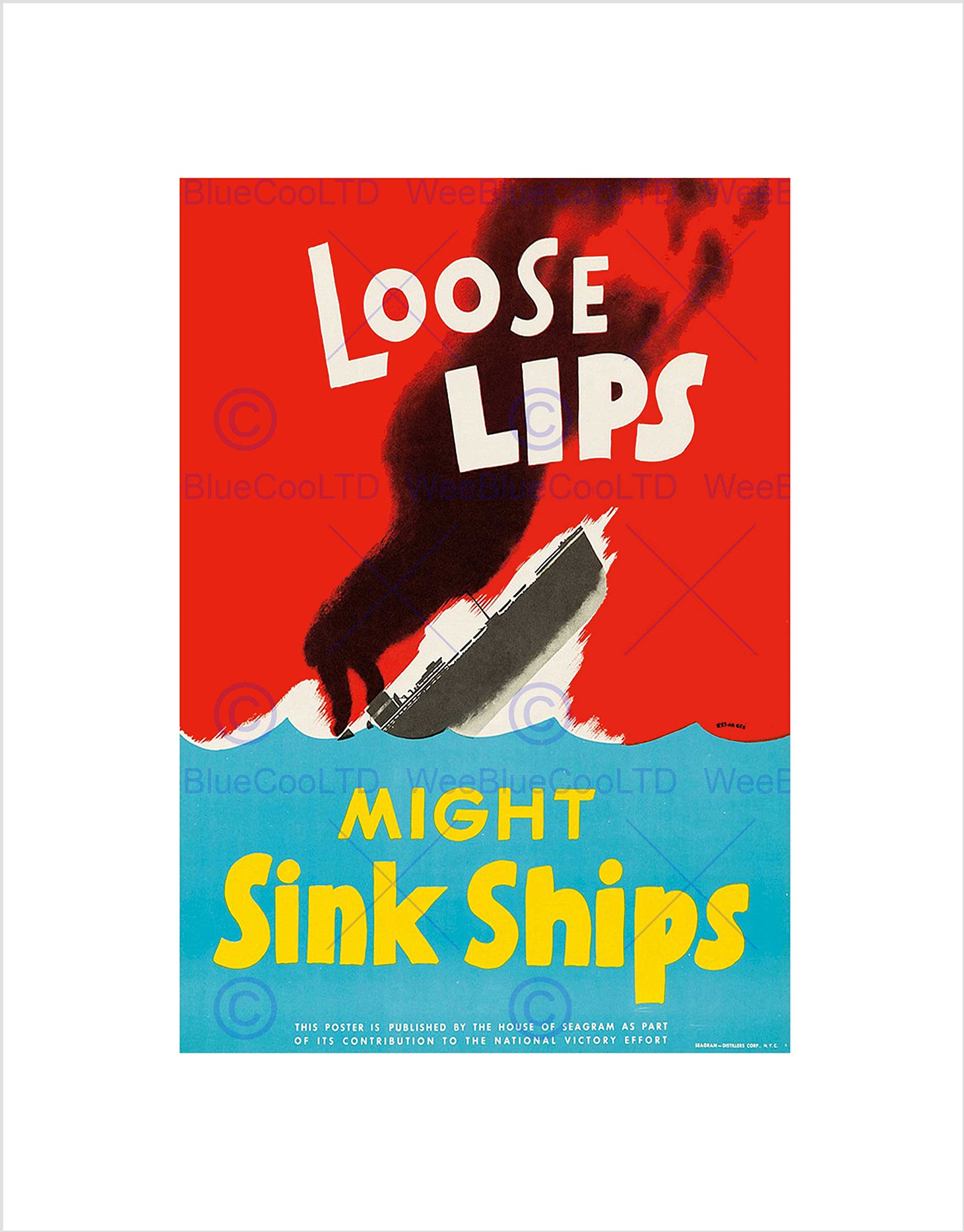 Wee Blue Coo Advert War WWII Loose Lips Sink Ships Torpedo Wall Art Print