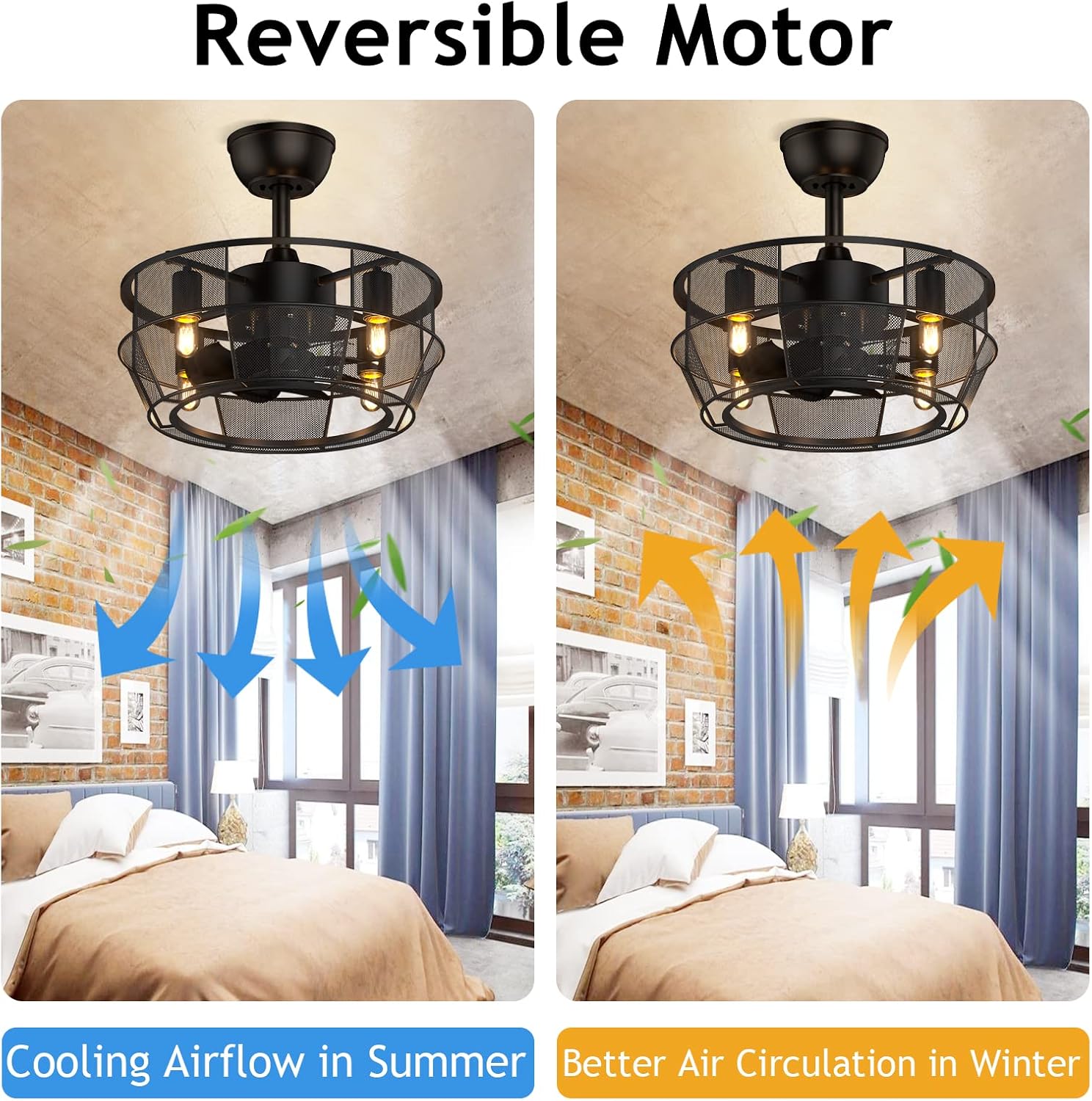 Buy Ghicc Caged Ceiling Fan, Small Farmhouse Ceiling Fan with Light