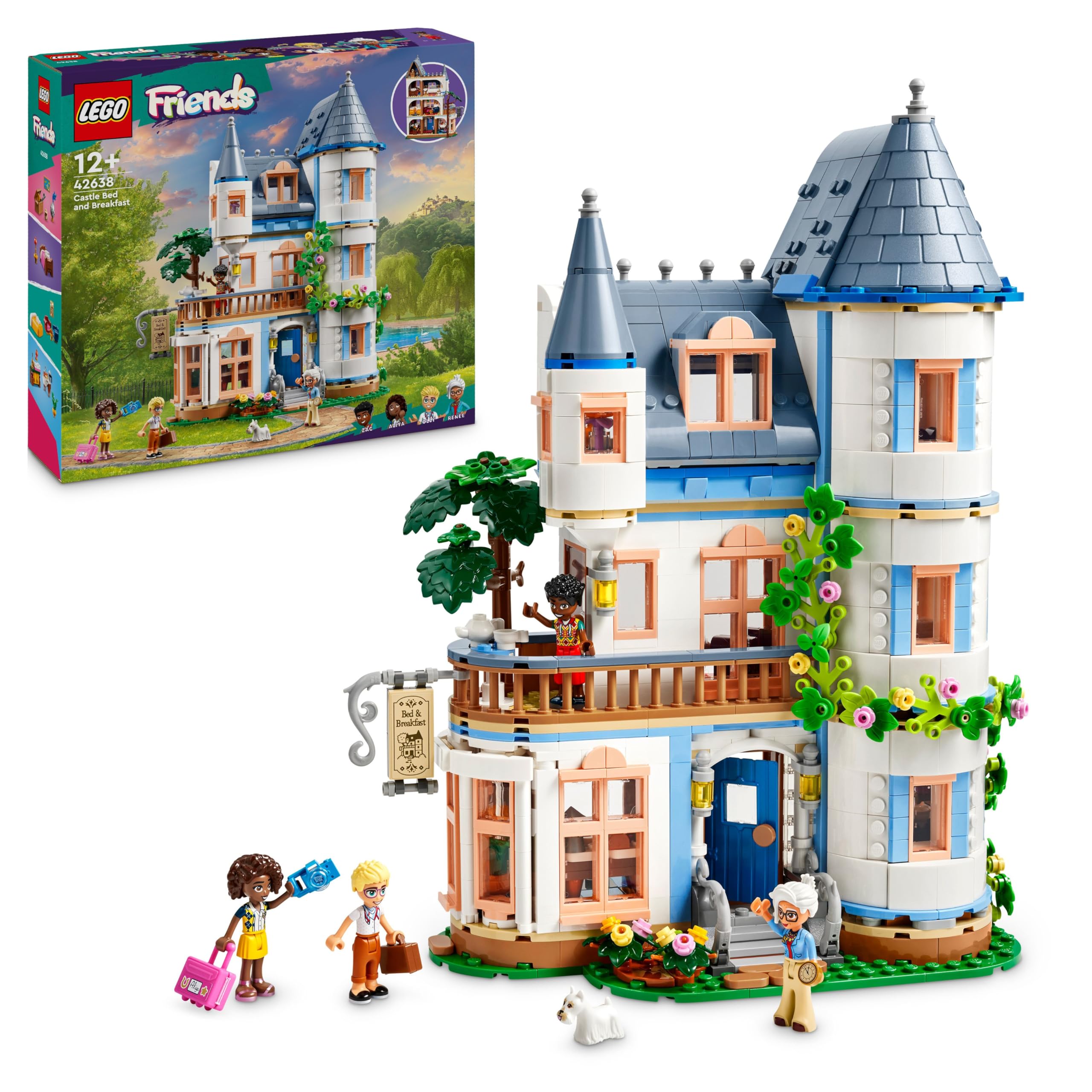 LEGOFriends Castle Bed and Breakfast Hotel Playset, Building Toy for 12 Plus Year Old Kids, with 4 Mini-Dolls, a Dog Figure and Accessories, Gift Idea for Girls, Boys and Teens 42638