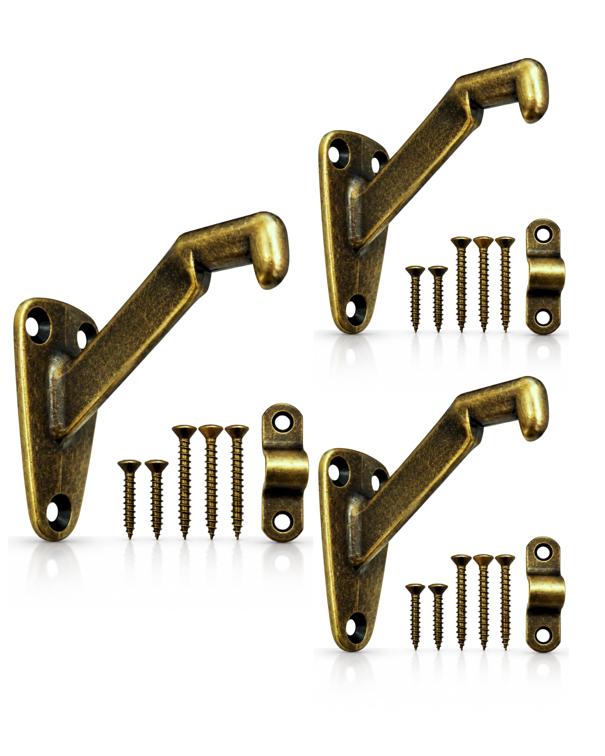 Heavy Duty Handrail Bracket Antique Brass, 3 Pack | HOWTOOL