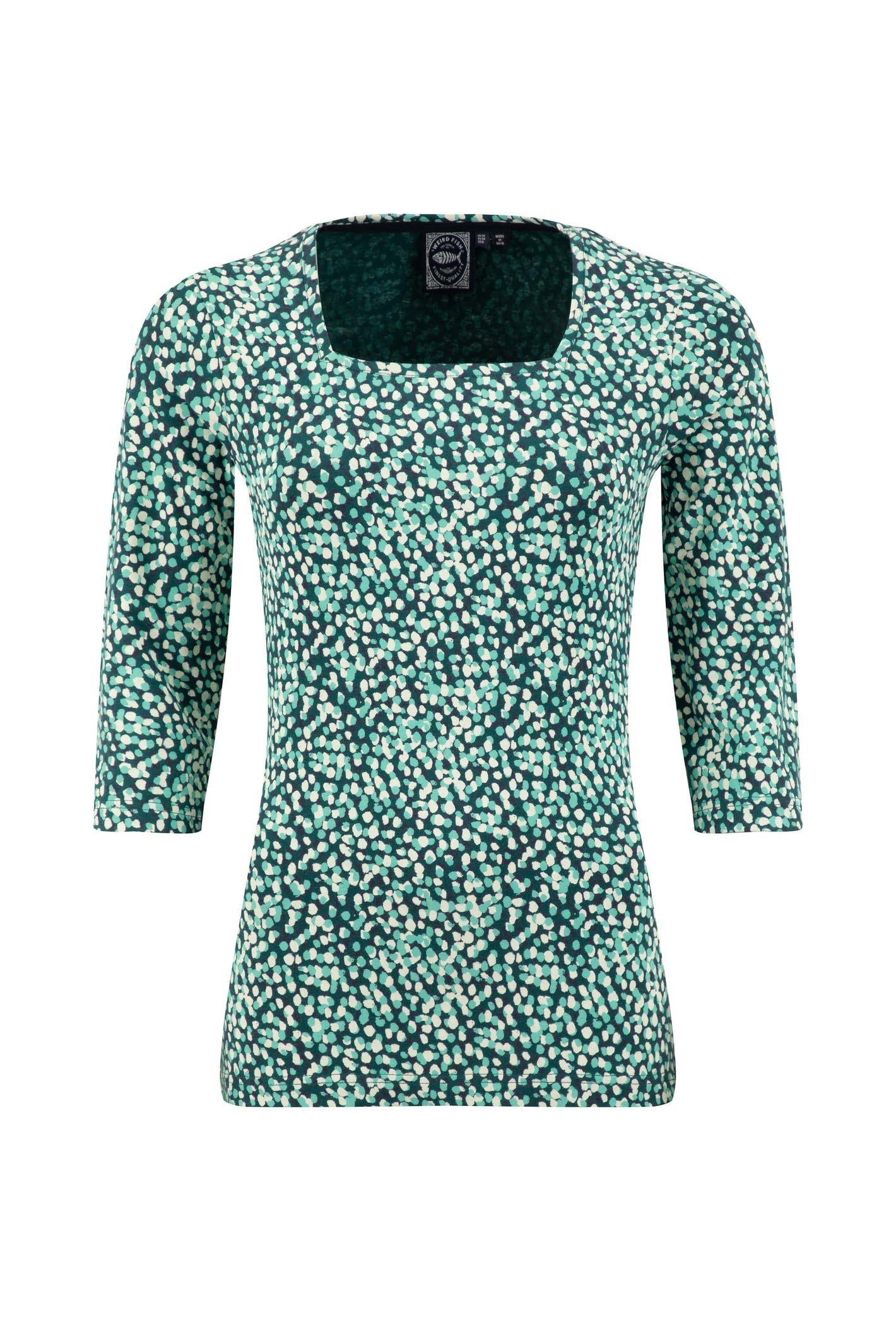 Weird Fish Women's Teal Wyman Printed Square Neck T-Shirt In | Size: 22