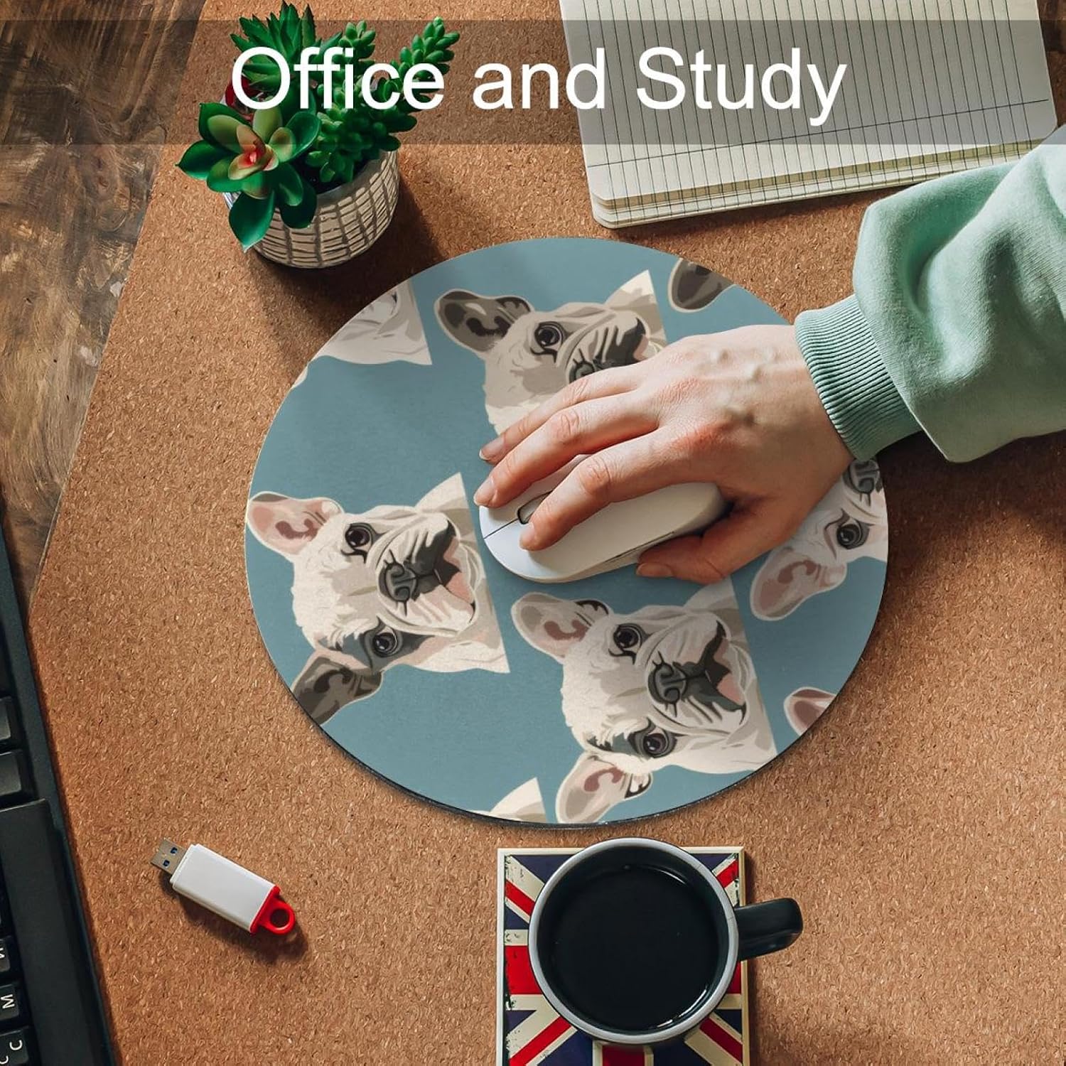 Round Mouse Pad for Women Men, 10’’ Round Desk Pad Mousepad Non-Slip Rubber Base, Office Home Laptop Accessories, Cute French Bulldog Puppy image 5