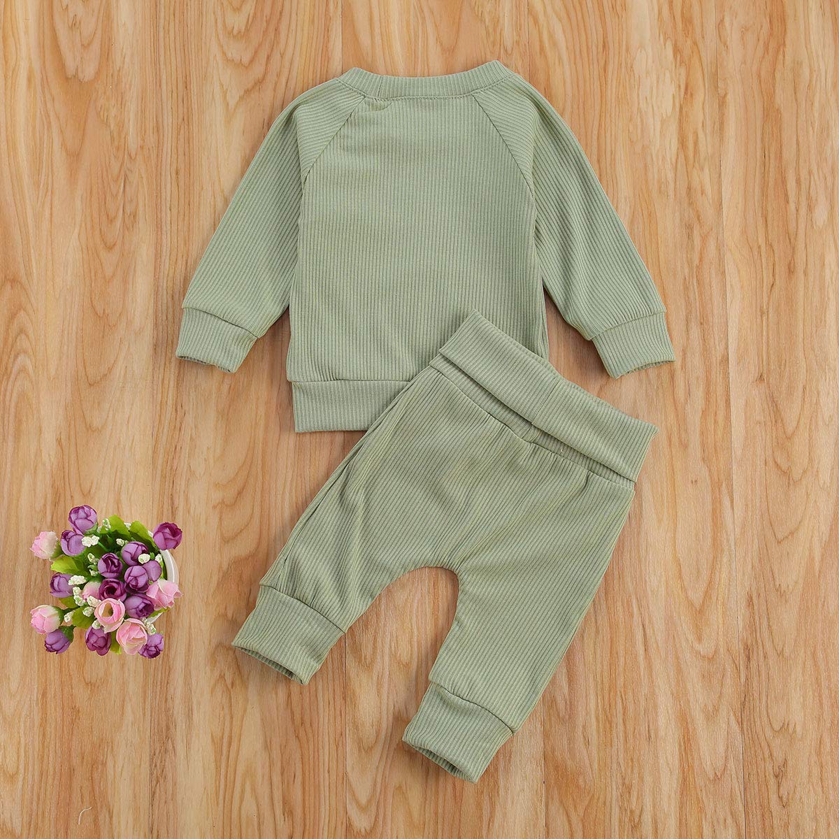 Geagodelia 2 Pezzi Completino da Neonati Felpa a Costine Solid T-Shirt Manica Lunga Maglione Lavorato a Maglia Top Pantaloni Autunno Inverno Pigiama Abbigliamento