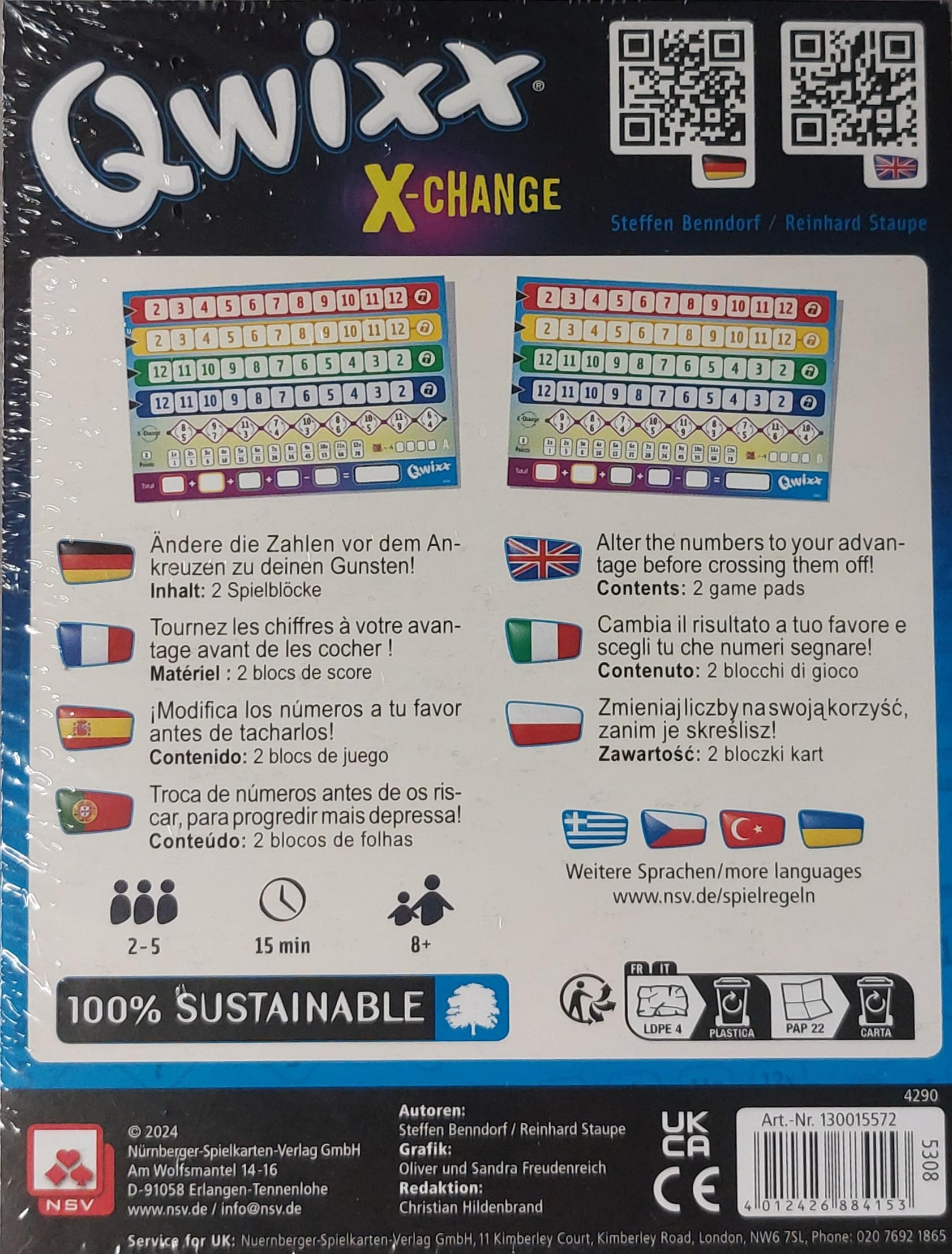 QWIXX EXXCHANGE - ZUSATZBLÖCKE: 2 Blocks à 80 Blatt, Spielanleitung (mehrsprachig)